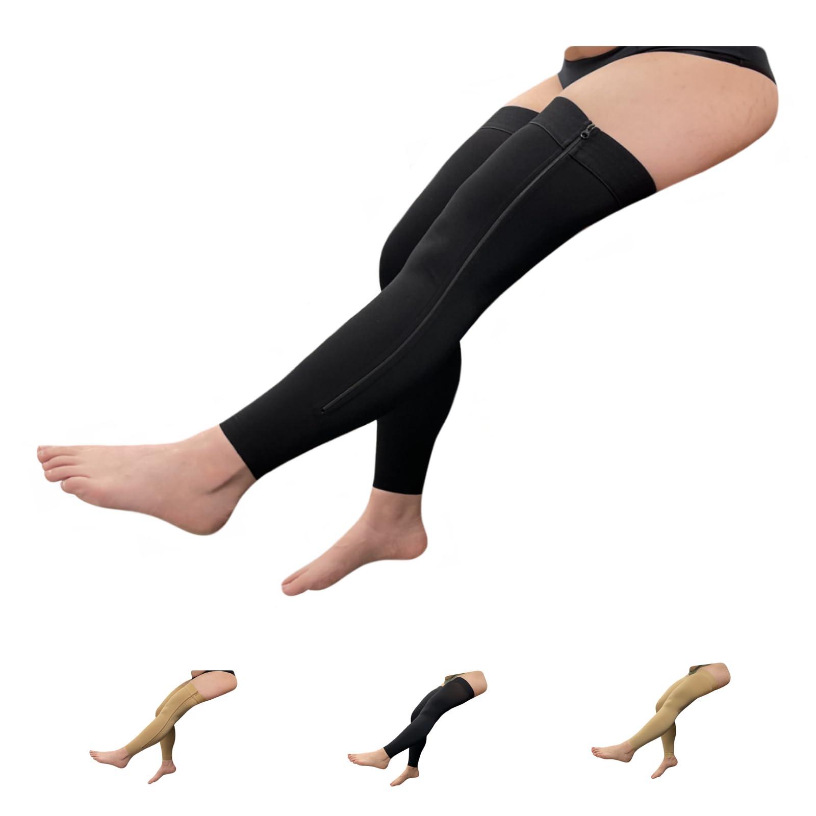 HealthyNees HealthyNees Footless Thigh High 20-30 mmHg Compression Wide Leg Stocking Zipper (With Zipper Black, Large-X-Large)