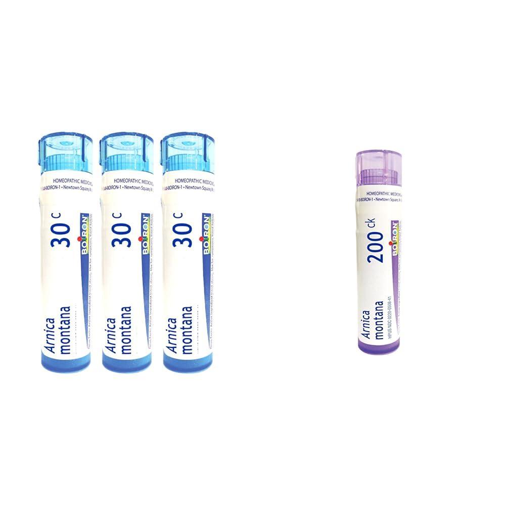 Boiron Boiron Arnica Montana 30c & 200CK Homeopathic Medicines for Muscle Pain Relief and Bruise Healing - Pack of 3 Tubes with 240 Pellets and 80 Count Bottle