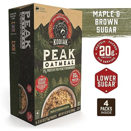Kodiak Cakes Kodiak Cakes Peak Instant Oatmeal Packets, Maple Brown Sugar, High Protein,100% Whole Grains, 6 box with 4 packets each (Total of 24 packets)