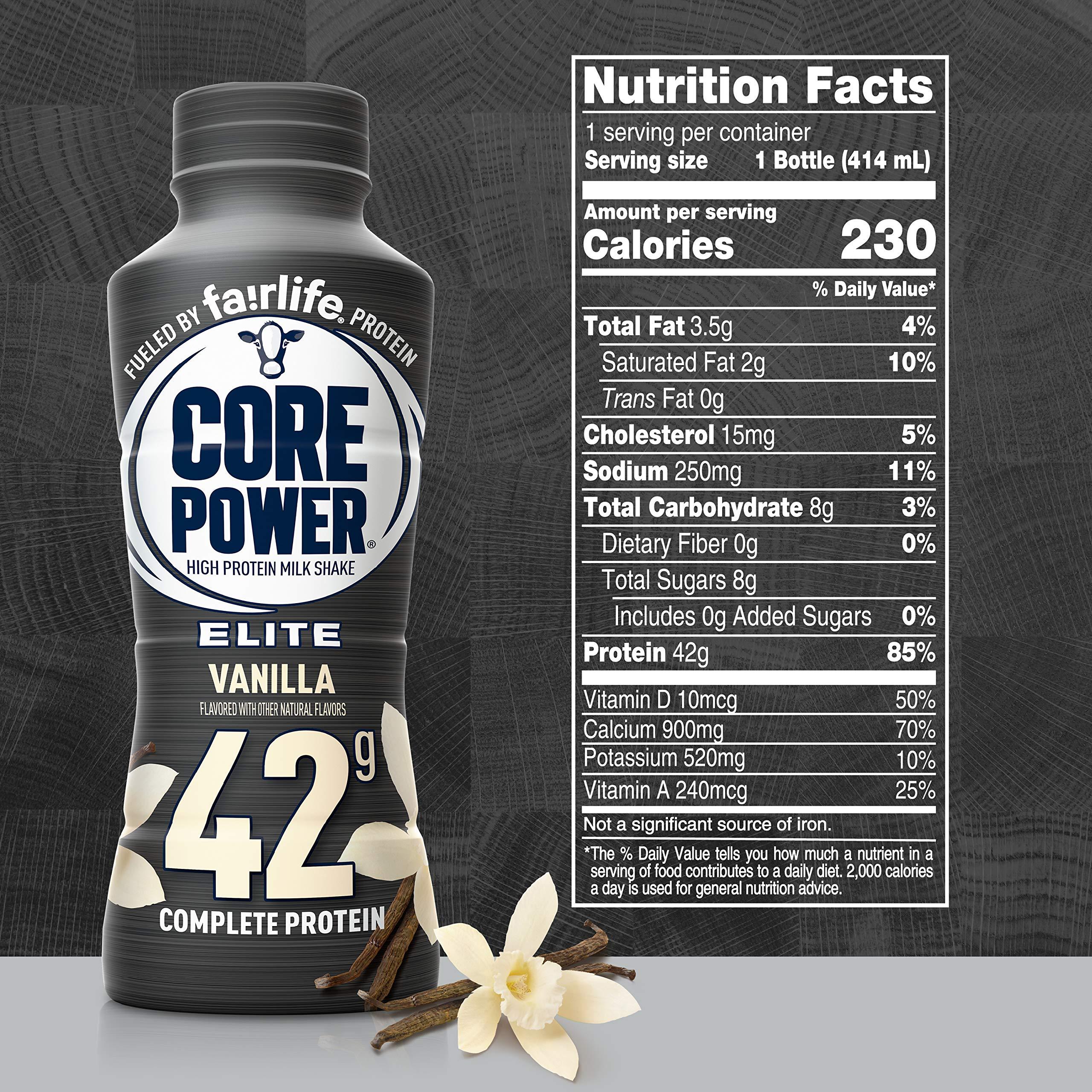 Core Power Fairlife Core Power Elite 42g High Protein Milk Shake, Ready To Drink for Workout Recovery, Vanilla, 14 Fl Oz (2 Packs of 12)