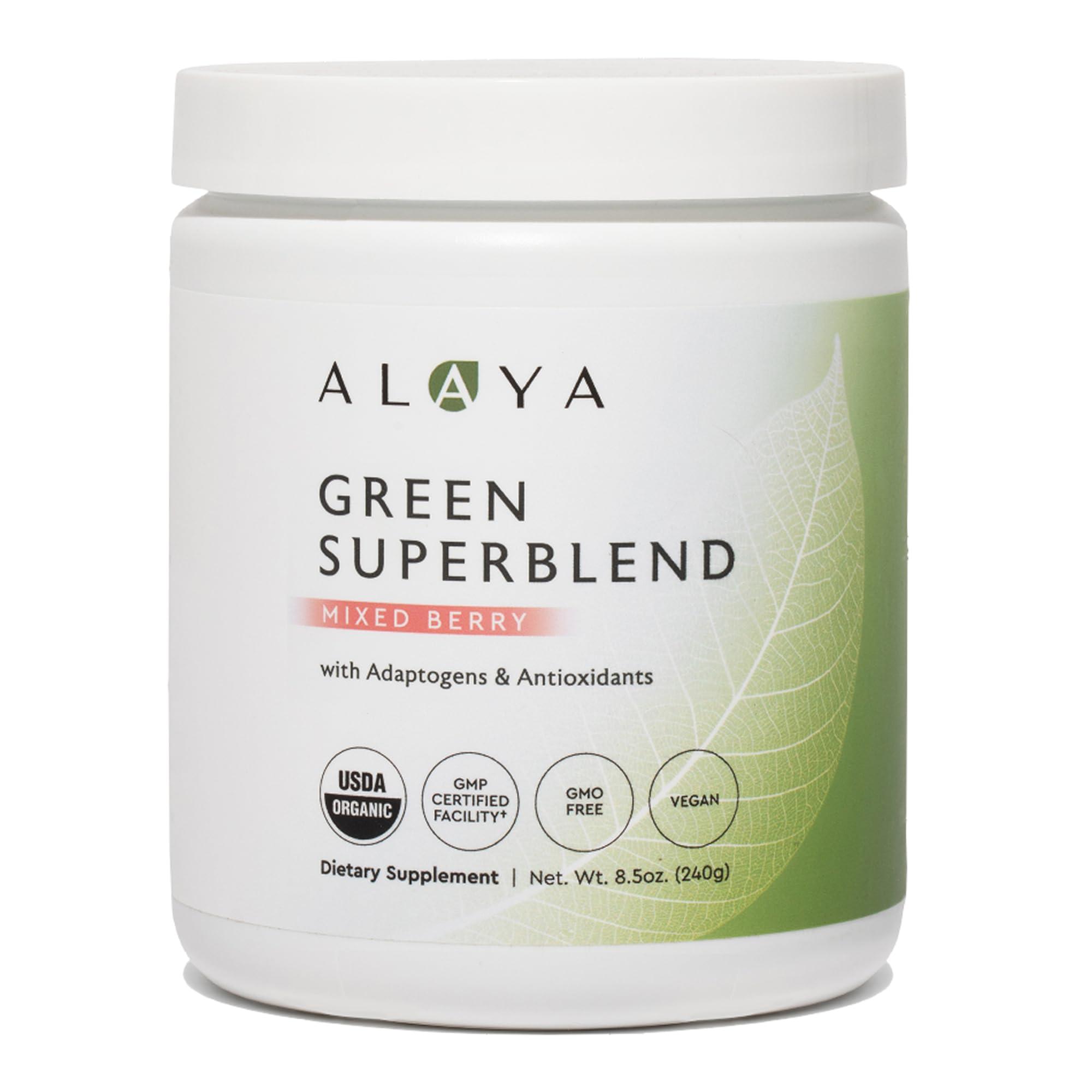 Alaya Naturals Alaya Organic Super Greens Powder - Premium Green Juice Superfood Supplement Powder - Adaptogens, Antioxidants & Probiotics Blend - USDA Organic, Non-GMO, Vegan - 30 Servings (Mixed Berry)