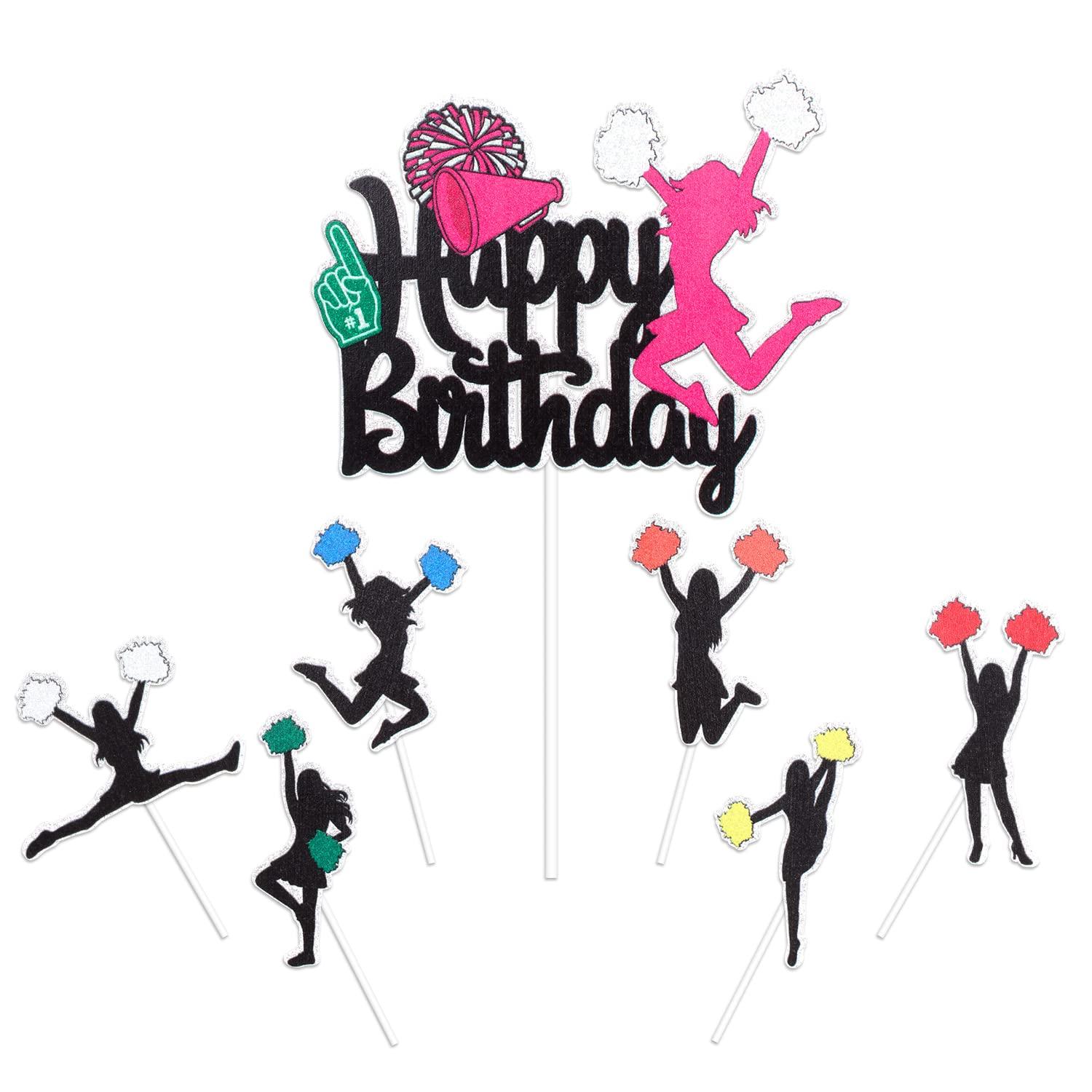 LHCING 7 pcs Cheerleader Happy Birthday Cake Topper - Cheerleading Game Girl\'s Cheer Dance Party Decorations - Gymnastics Birthday Party Supplies