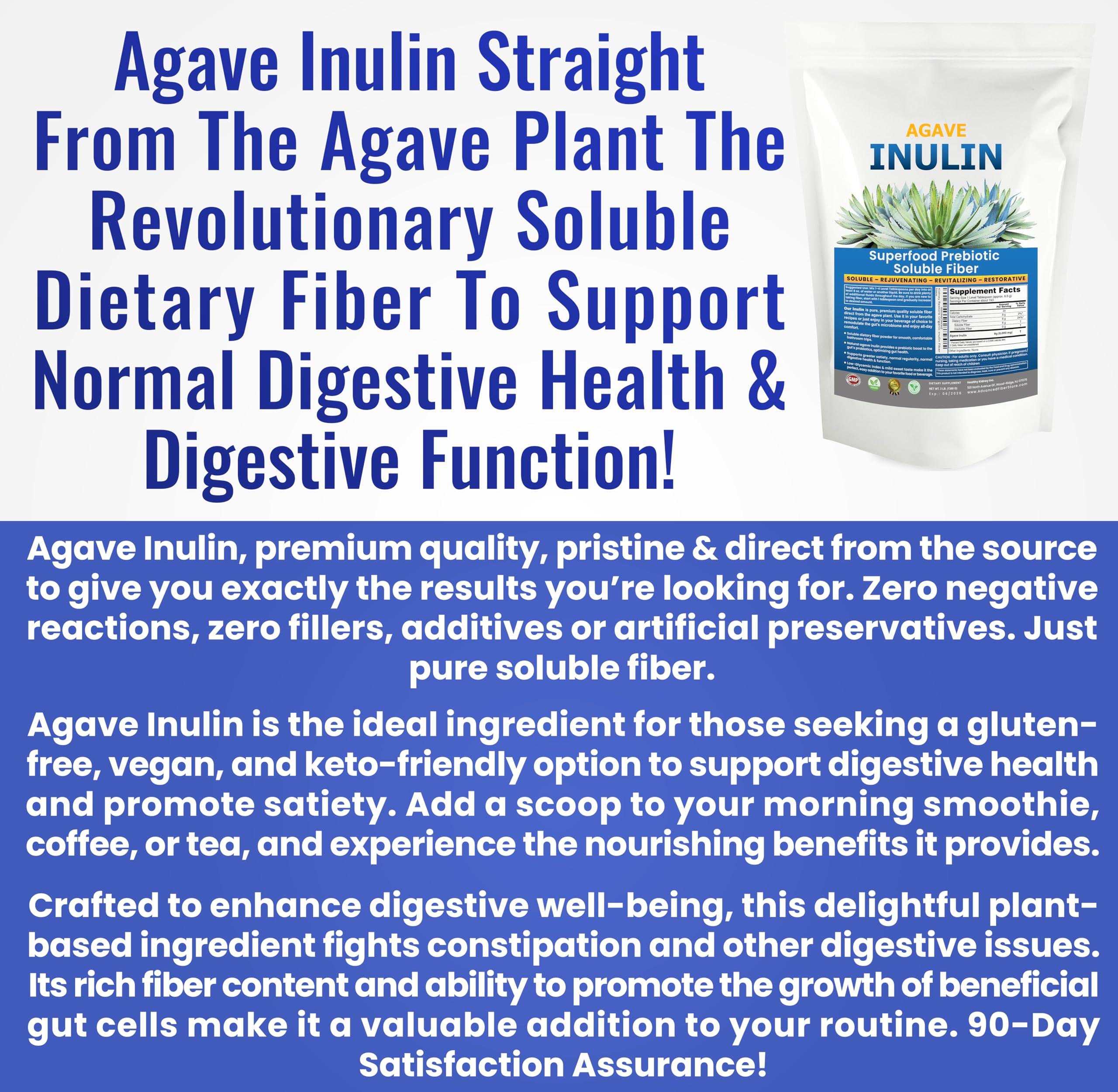 Kidney Restore Inulin Powder (48oz/3 lbs) Gentle Agave Prebiotic Soluble Fiber Supplement for Digestive Support, Gut Health, Vegan Baking, Smoothies & Drinks
