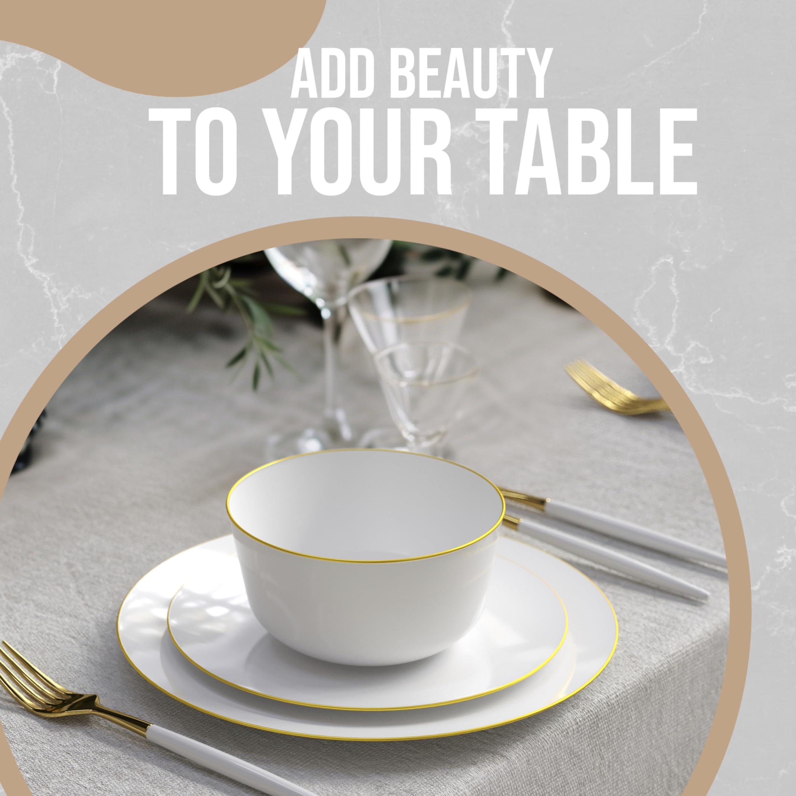 Trendables Trendables Plastic Bowls Disposable Bowls 24 Oz Bowl Set Of 10 White Gold Rimmed Fancy Plastic Serving Bowls Perfect Plastic Ice Cream Bowls Plastic Salad Bowls Plastic Candy Bowl