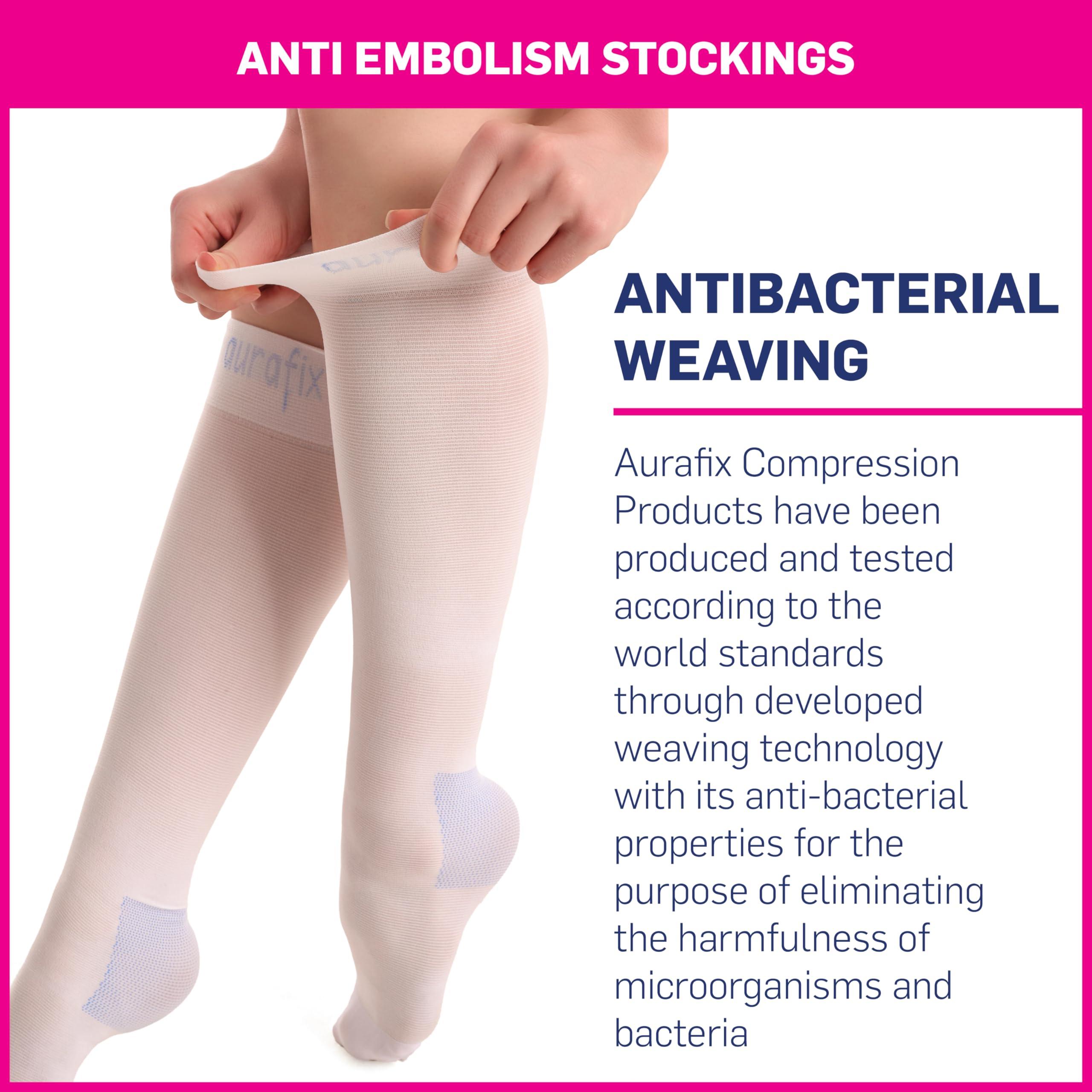 Aurafix AURAFIX - Anti Embolism Compression Stockings for Women Men Knee High Socks Medical Post Surgery Compression Garment -Ted Hose - 15-20 mmHg compression Support with Antiembolic Toe Hole (Small)