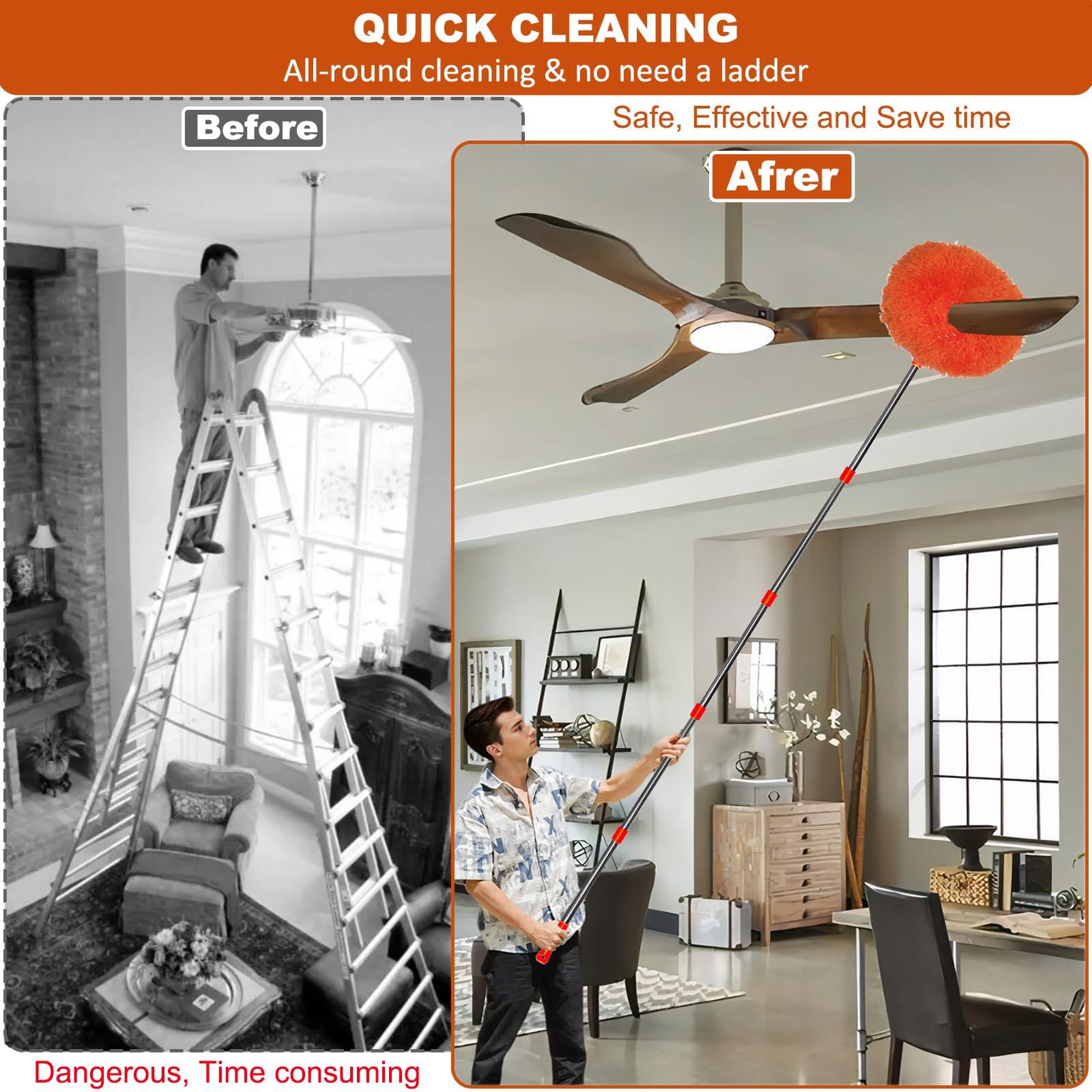 M-jump 20+ Feet High Reach Dusting Kit, Cobweb Duster & Ceiling Fan Duster with 3-14 ft Extension Pole for Cleaning, Microfiber Feather Duster Cleaner for Cleaning Walls Bookshelves Furniture Door Window