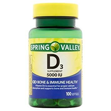 Spring Valley Spring Valley Vitamin D-3 Maximum Strength Softgels 5000 Iu Dietary Supplement, 100 ct (2 Pack)