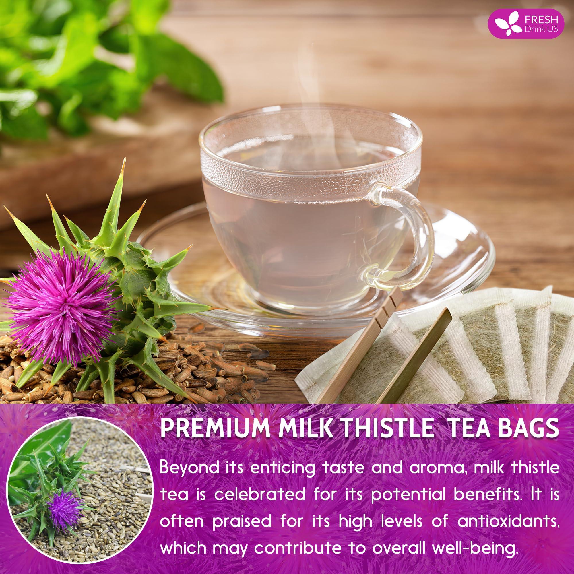 FRESHDRINKUS FreshDrinkUS, Premium 30 Milk Thistle Tea Bags, 100% Natural & Pure from Milk Thistle Seeds. Milk Thistle Seed Herbal Tea. Made with Natural Material Tea Bags. No Sugar, No Caffeine, No Gluten, Vegan.