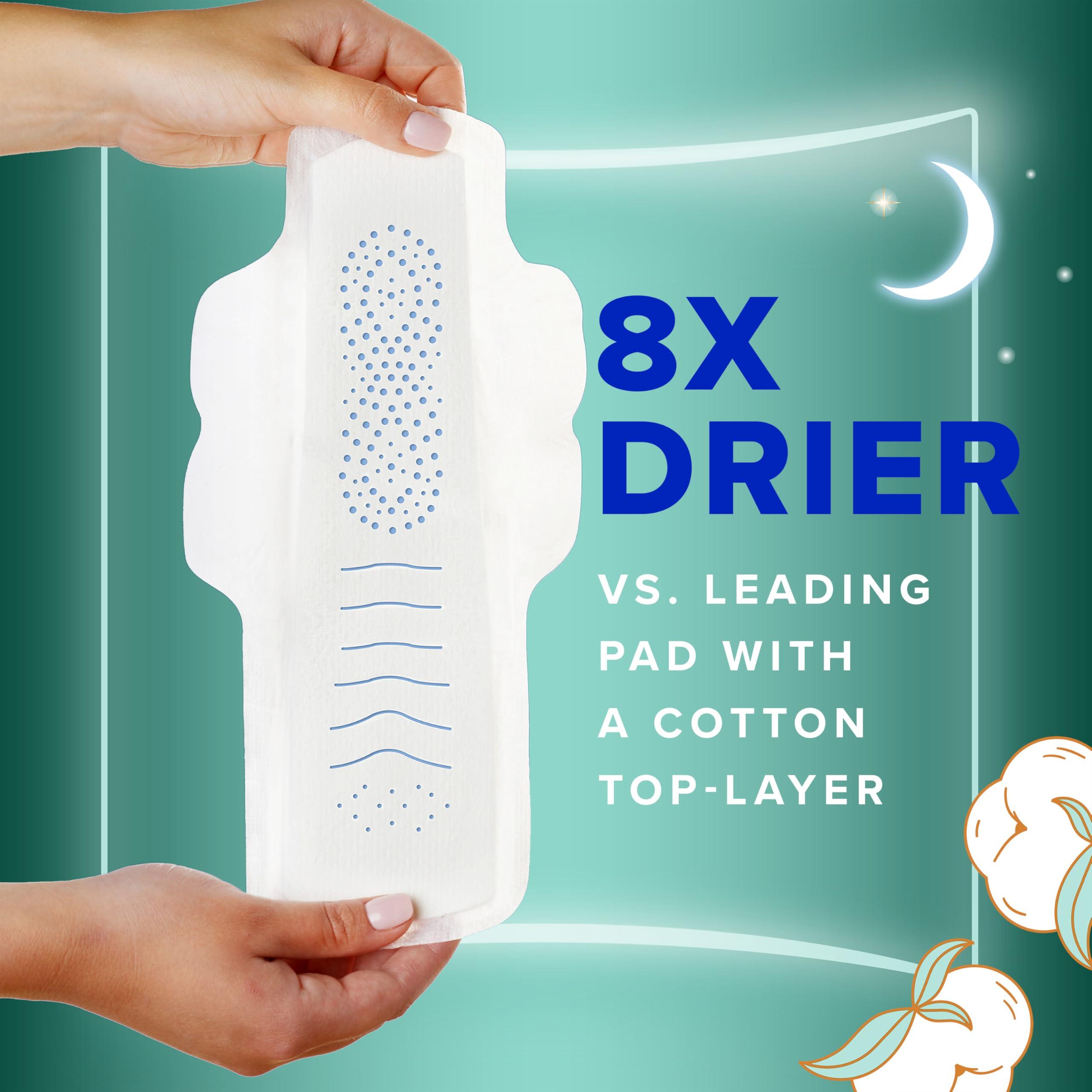 Always Always Pure Cotton, Feminine Pads for Women, Size 4 Overnight Absorbency, Multipack, with Flexfoam, with Wings, Unscented, 20 Count x 3 Packs (60 Count total)