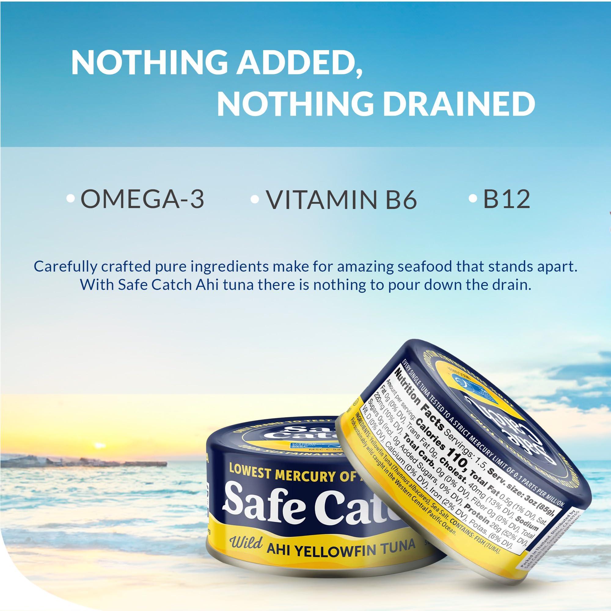 Safe Catch Safe Catch Wild Ahi Yellowfin Tuna Fish Canned, Wild Caught, Lowest Mercury, Lean Protein, Omega 3, Gluten-Free, Kosher, Pack of 6