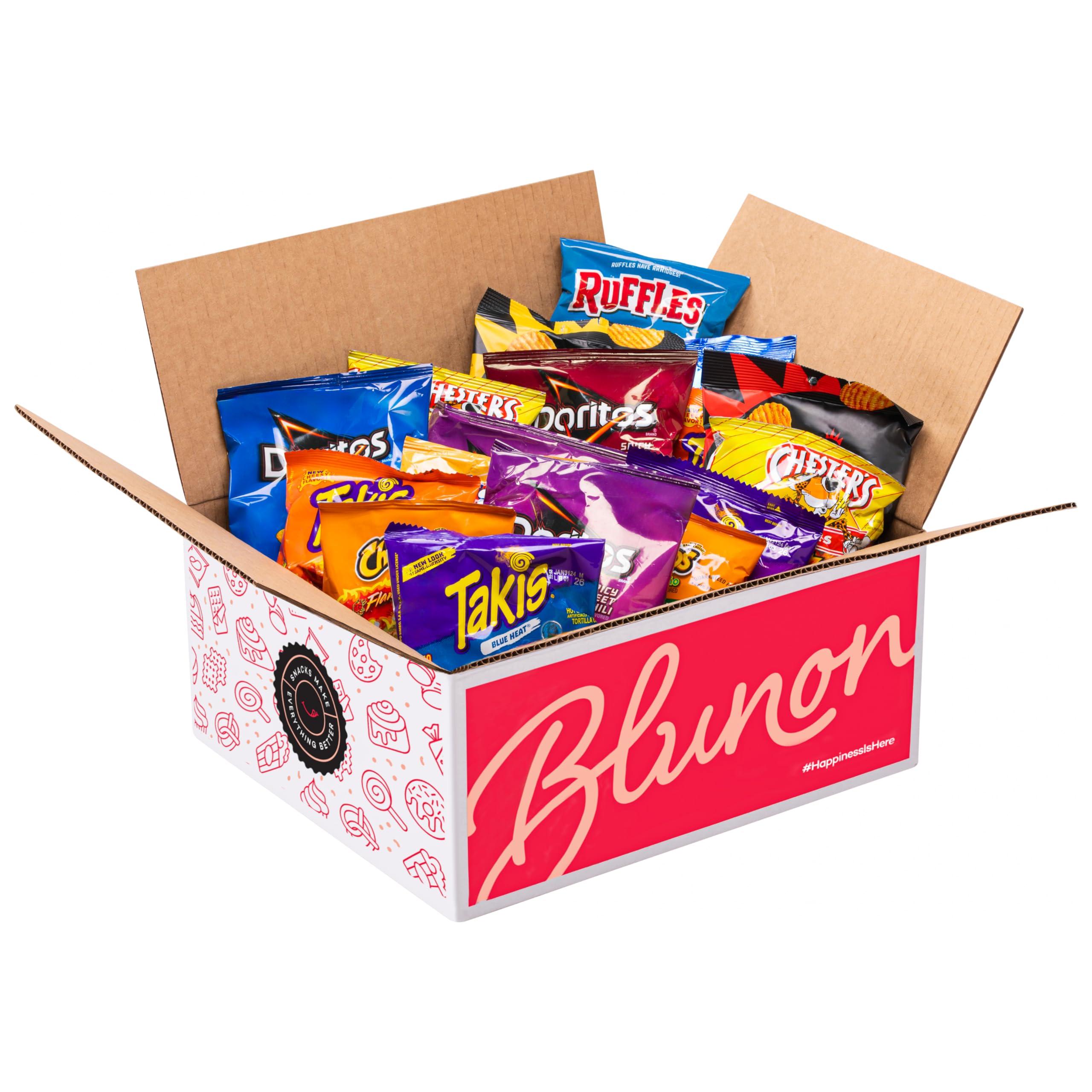 Blunon Hot Chips Snacks Variety Pack for Adults - Fiery Spicy Snack Bag Care Package - Gift Box Bulk Assortment (30 pack)