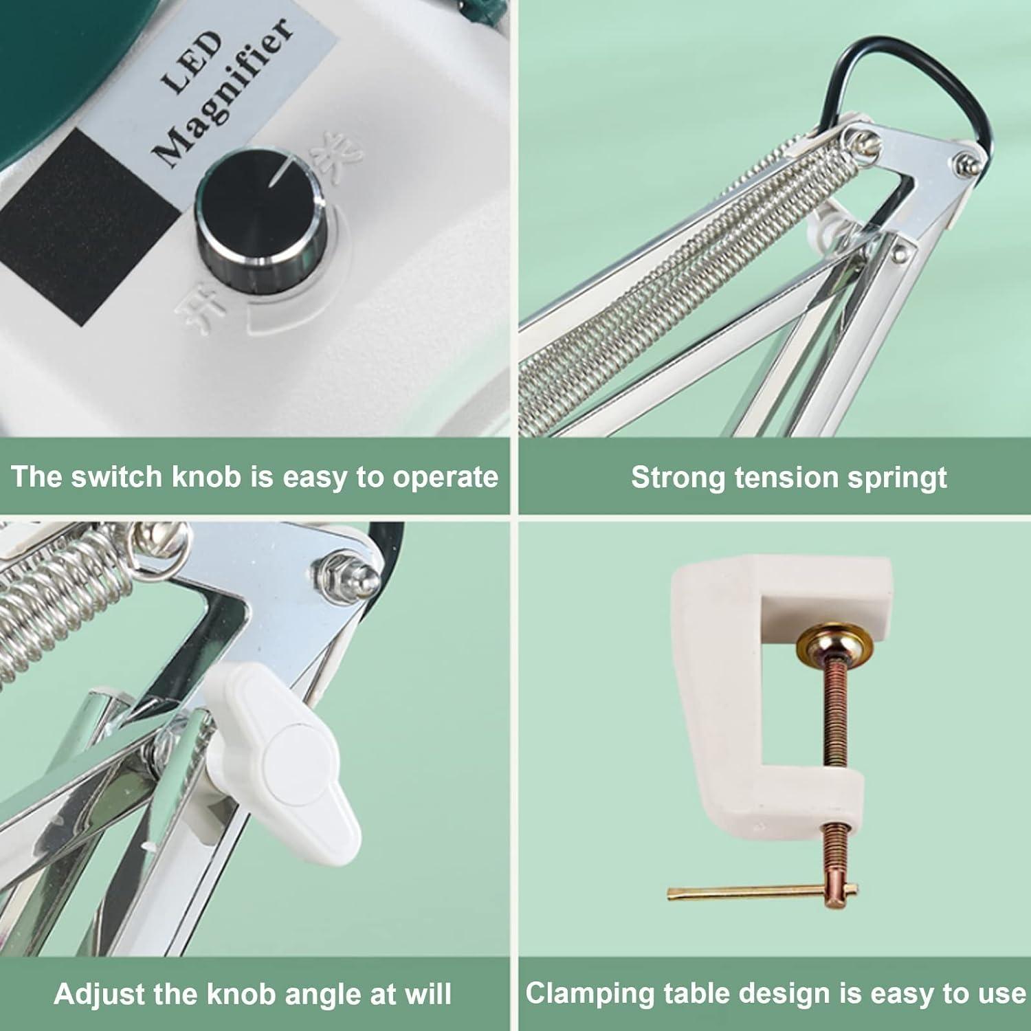 YUNYHAO 10X/15X/20X Magnifying Glass with Lamp and Stand, 3 Color Modes Infinitely Dimmable, Adjustable Swing Arm LED Lighting Magnifying Glass Desk Lamp (Color : 20X)