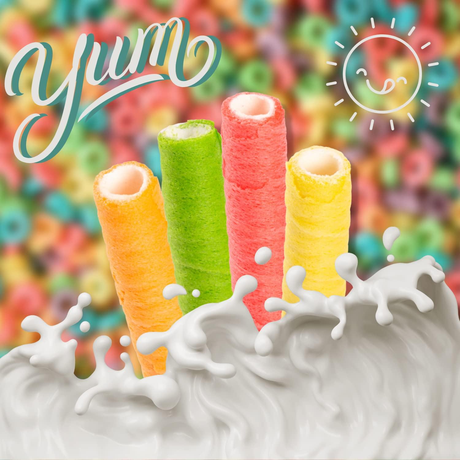 Needzo Froot Loops Cereal Straws, Edible Straw Alternatives for Milk, Nostalgic Breakfast Treat, Pack of 3, 5 Count Each