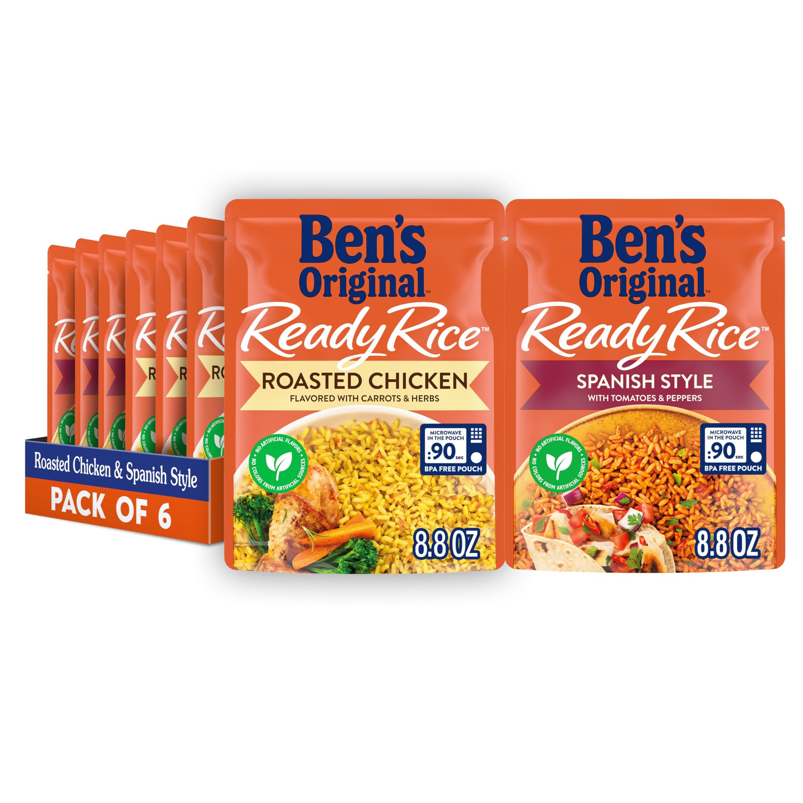 BEN'S ORIGINAL BEN'S ORIGINAL Ready Rice Roasted Chicken and Spanish Style Flavored Rice Variety Pack, Easy Dinner Sides, 8.8 OZ Pouch (Pack of 6)
