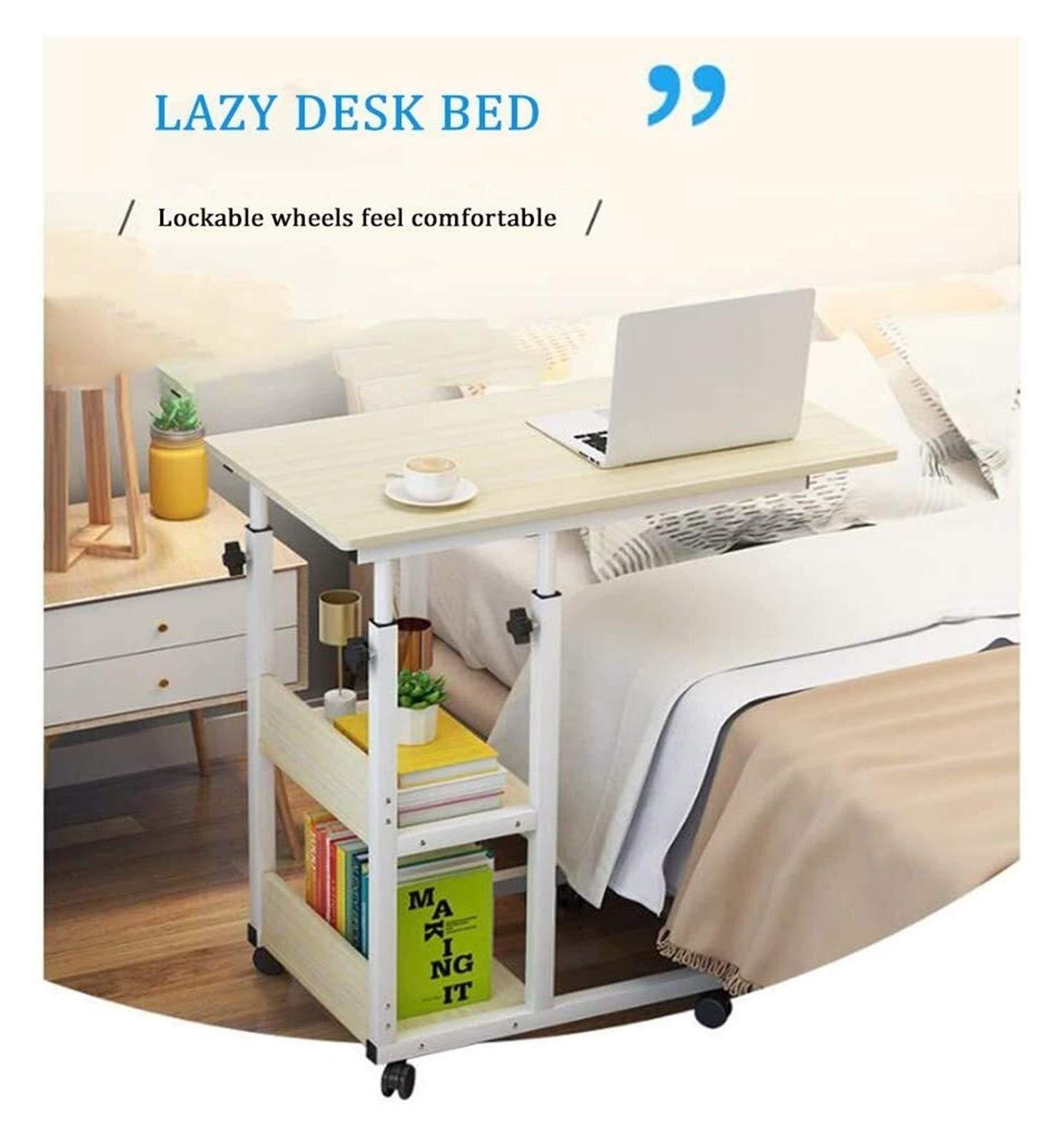 GaRcan Overbed Table Wheels Bedside Desk C-Shaped Base Laptop Desk Home Office Overbed Table, Home Rolling Mobile Computer Desk Table Bed Table Over Bed Sofa Laptop Wheels Side Table Comfortable An (Imitatio