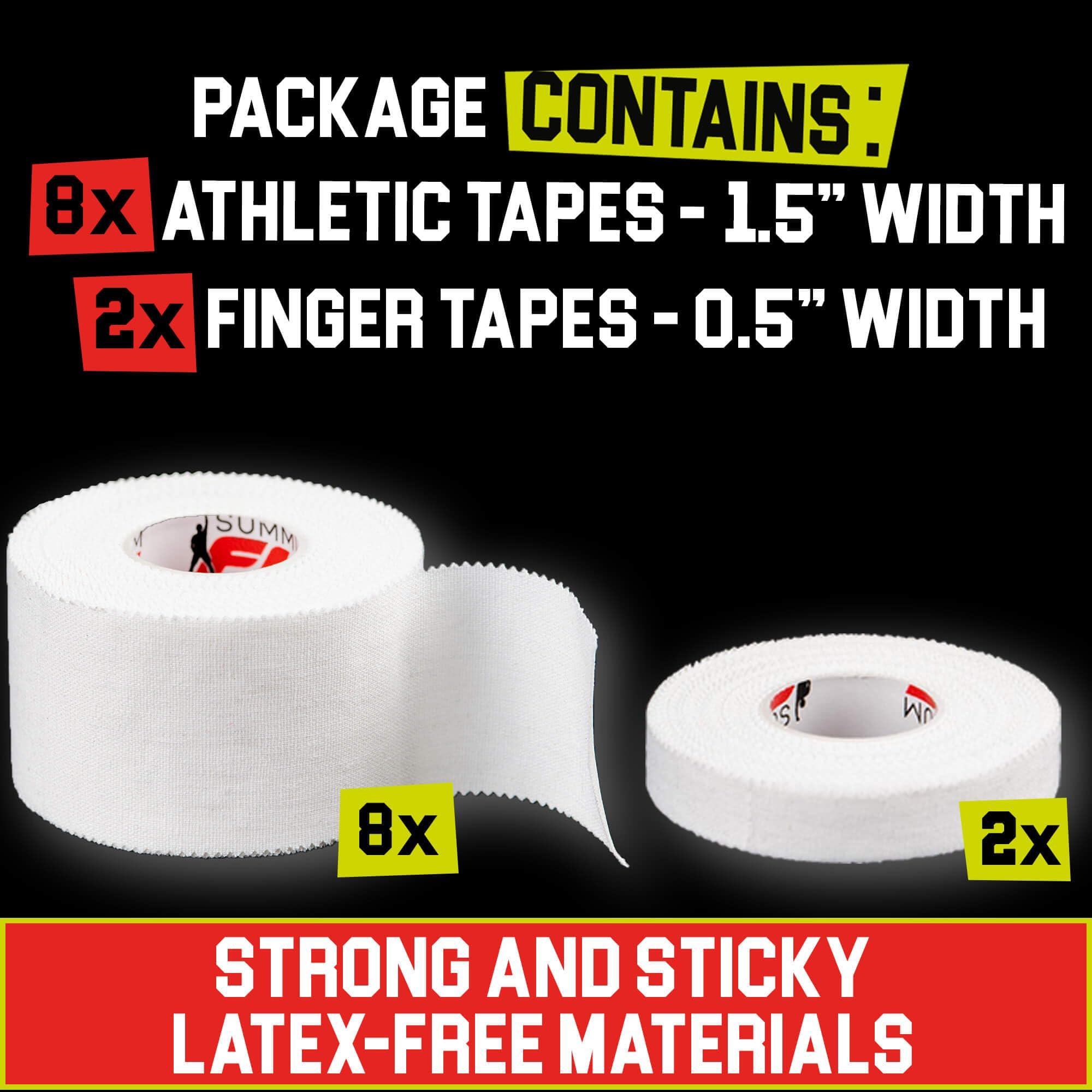 Summum Fit Summum Fit White Athletic Tape Extremely Strong: 8 Rolls + 2 Finger Rolls. Easy to Apply & No Residue. Sports Tape Athletic for Boxing Football Climbing or Gymnastics for Wrist Ankle & Hand Protection