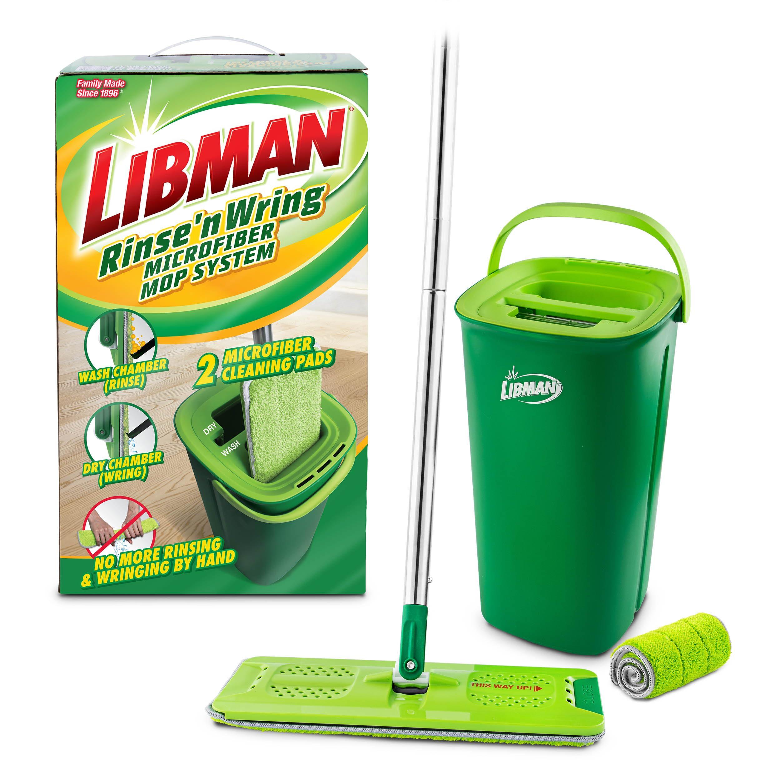 Libman Libman Rinse \'n Wring Mop and Bucket System | Microfiber Floor Mop | Hardwood Floor Cleaner | Wet & Dry Mop | Clean & Dirty Water Chambers | Power Blades | 2 Total Microfiber Pads,Green