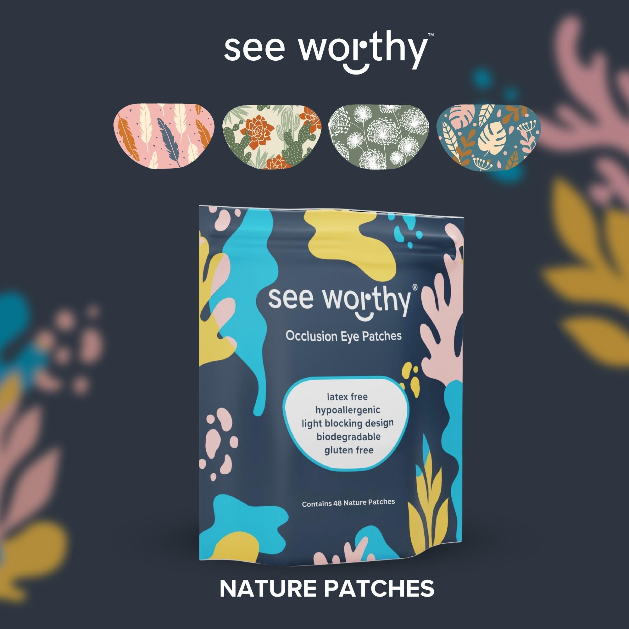 See Worthy See Worthy Nature Eye Patches - Innovative Design, Smart Adhesive Technology - Breathable & Comfortable Eyepatch for Lazy Eye - Soft Eye Patches & Fun Designs (48 per Box)