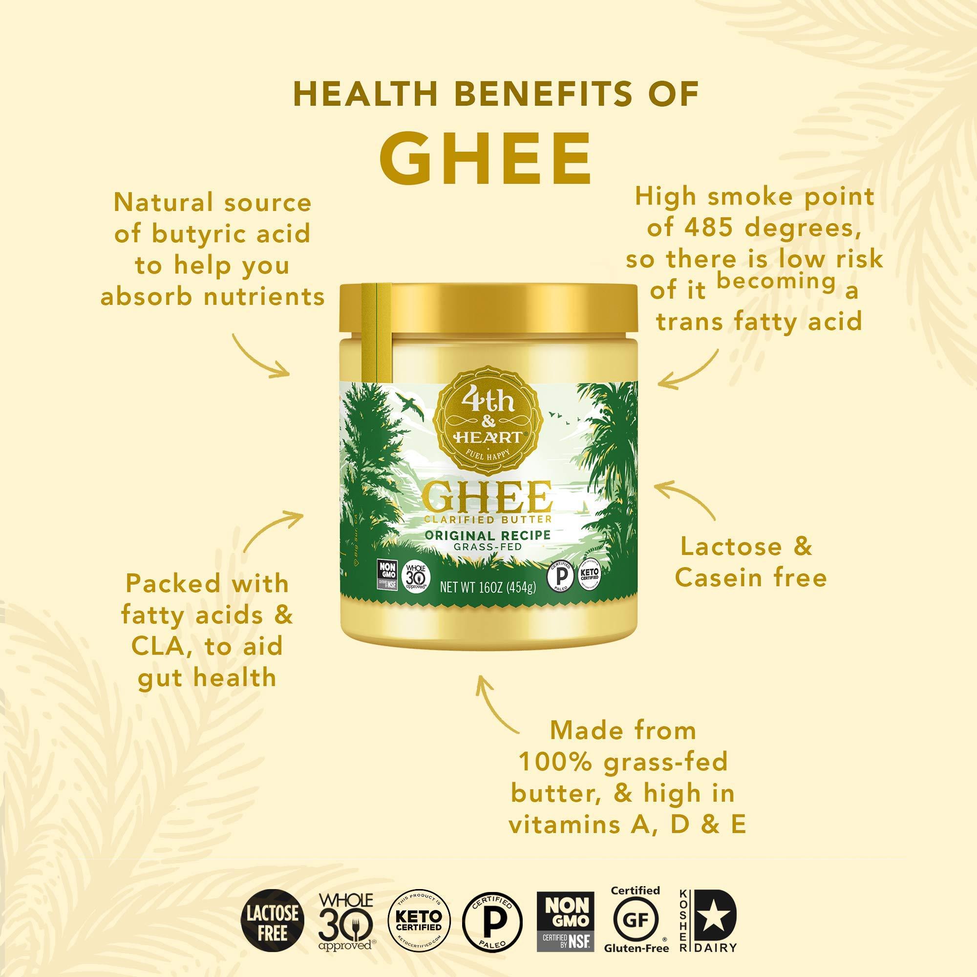 4th & Heart 4th & Heart Original Ghee Original Grass Fed Ghee Butter by , (2 x 16oz Jars), Keto, Pasture Raised, Non-GMO, Lactose and Casein Free, Certified Paleo, 32 Ounce (Pack of 2)