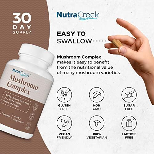 NutraCreek NutraCreek Mushroom Complex | Cordyceps Mushroom, Reishi, Shiitake, Maitake and Lions Mane Supplement. A 10-Mushroom Supplement to Support Your Mind and Body | 60 Mushroom Capsules