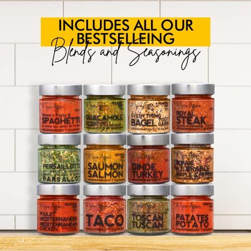 A Spice Affair A Spice Affair's Pro Kit 12-Pack Spice Set — Spices and Seasonings Sets — Taco, Royal Steak, Bagel, Salmon, Mediterranean, Spaghetti Seasoning Spice Blends