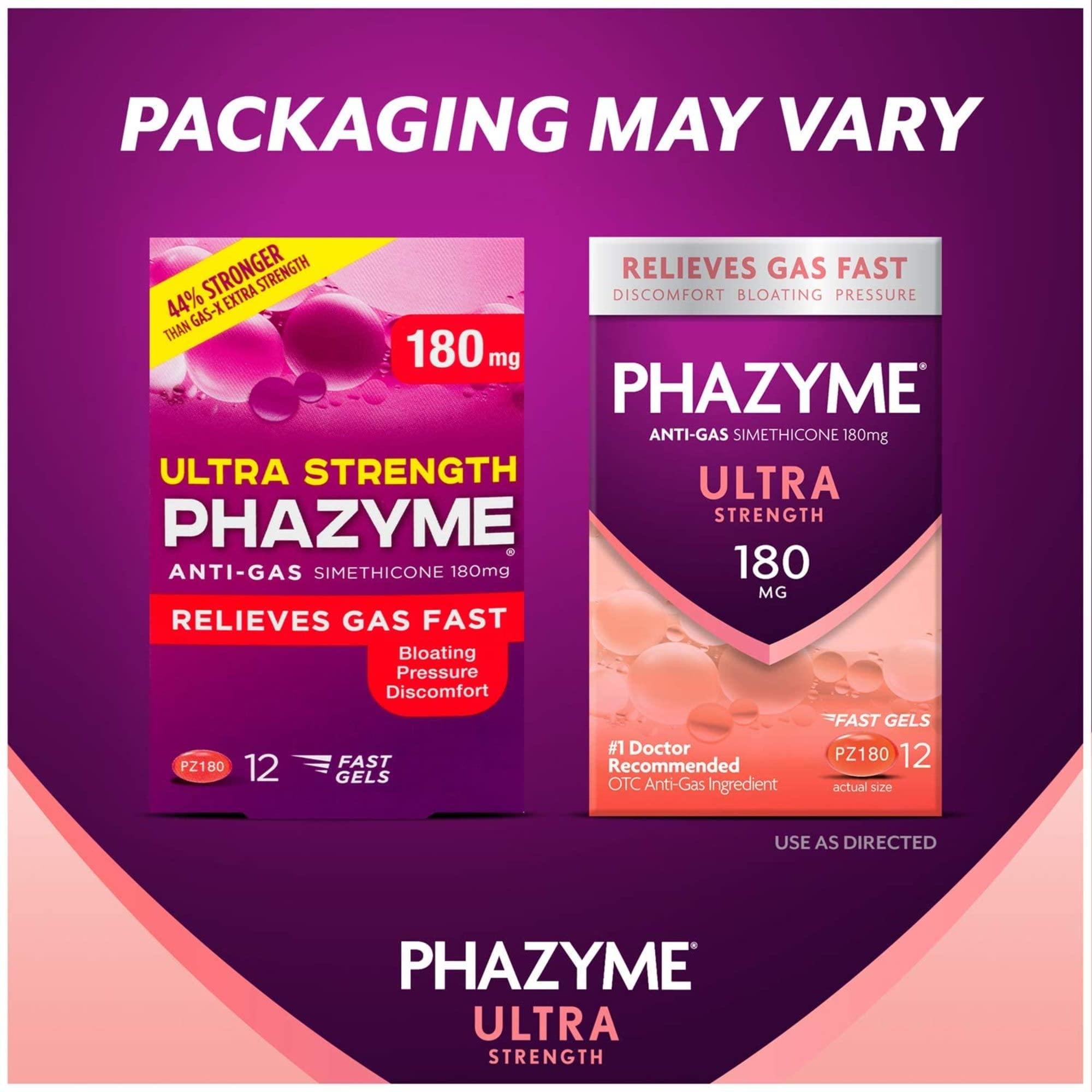 Phazyme Phazyme Ultra Strength Gas & Bloating Relief, Works in Minutes, 12 Fast Gels, (Pack of 2)