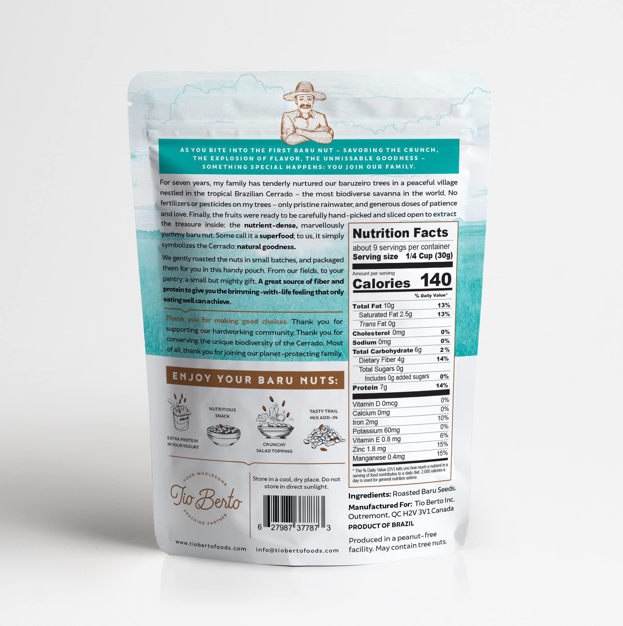 Tio Berto Baru Nuts Roasted, 10 oz Resealable Bag | Crunchy and Delicious | Suitable for Vegan, Gluten Free, Keto, Peanut Free Diets | High Protein Snacks | Premium Wild Supernuts | Healthy Snacks by Tio Berto