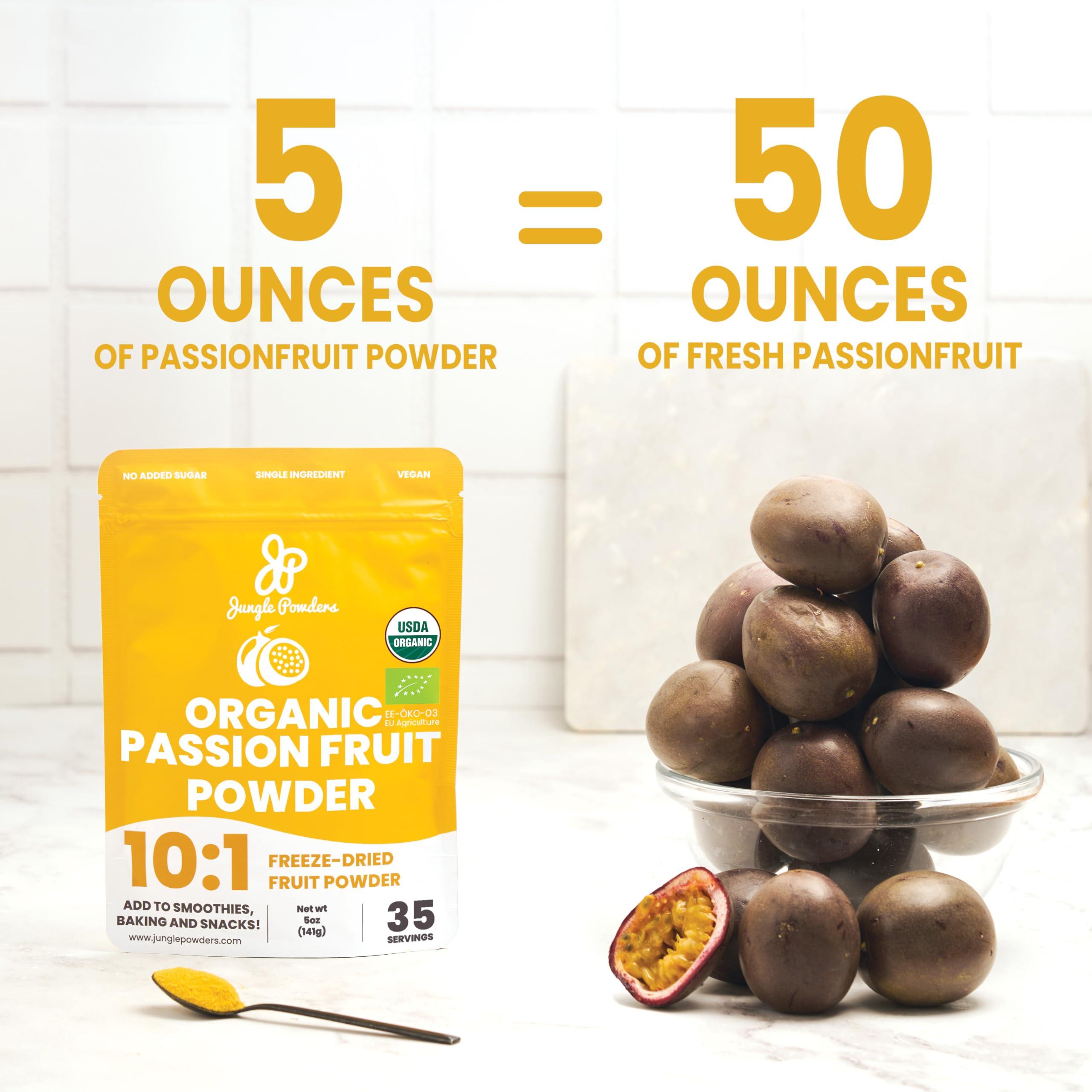 Jungle Powders Jungle Powders Organic Passion Fruit Powder 5oz & Kiwi Fruit Powder 3.5oz - Freeze-Dried Superfood Extracts for Baking, Smoothies, Juices, & Cooking, Non-GMO and Additive-Free