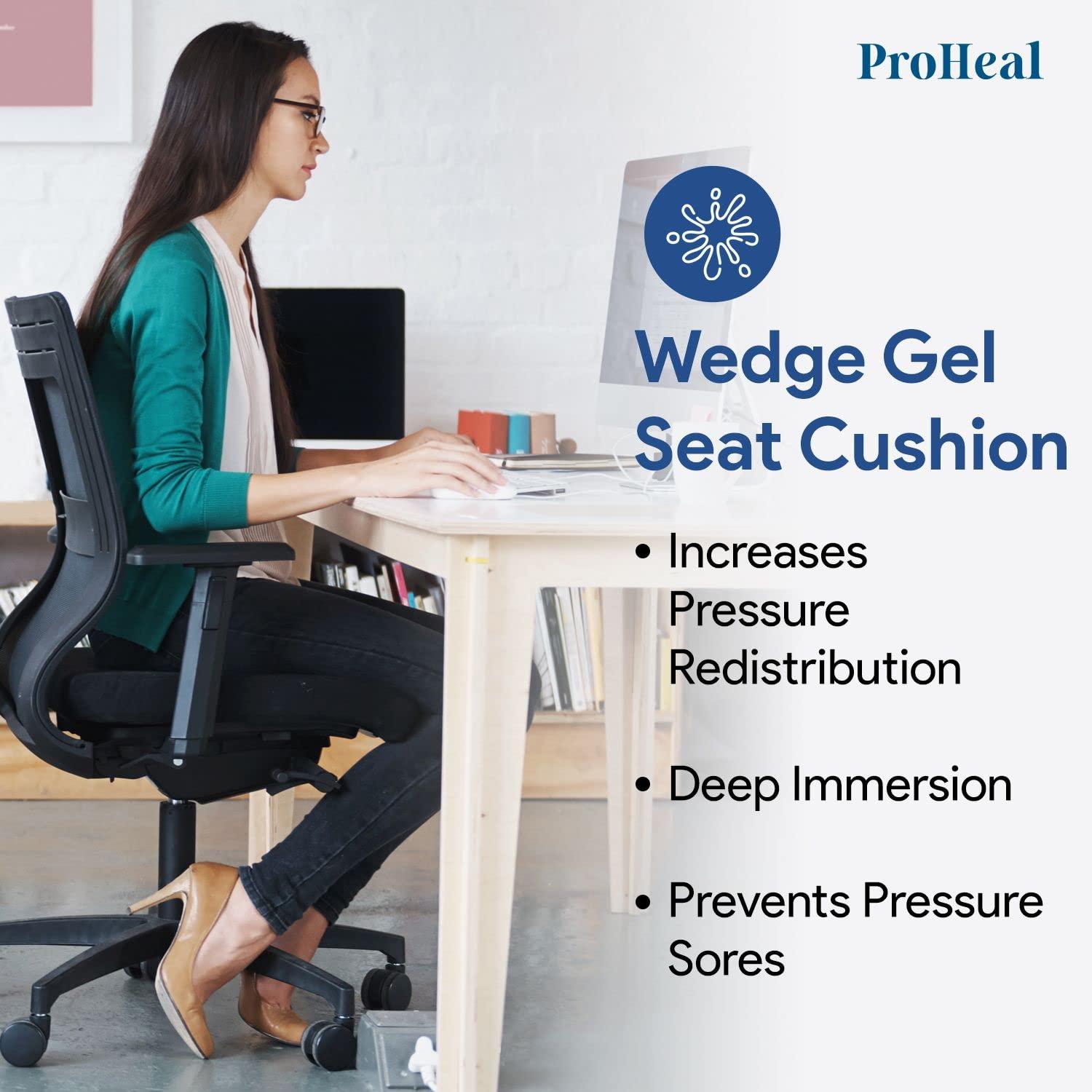 ProHeal Gel Wedge Wheelchair Seat Cushion, Bariatric -High Density Foam, Stretch Nylon Cover, Deep Immersion Gel for Pressure Redistribution -Back, Tailbone, Coccyx Support -Eliminates Sliding -26"x20"x4"-2"