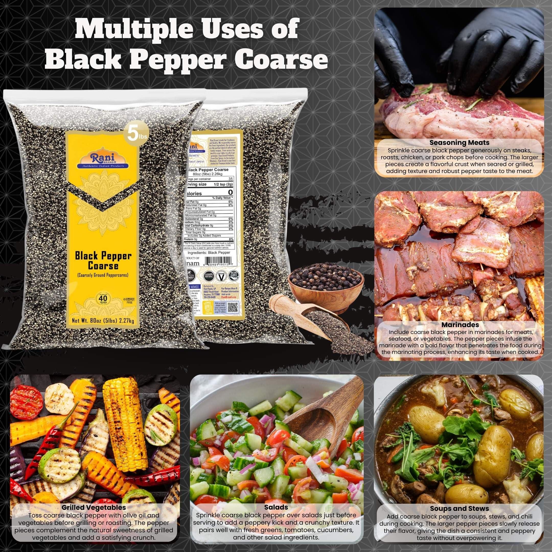 Rani Brand Authentic Indian Products Rani Black Pepper Coarse Ground 28 Mesh (Table Grind), 80oz (5lbs) 2.27kg Bulk ~ All Natural | Vegan | Gluten Friendly | NON-GMO | Kosher