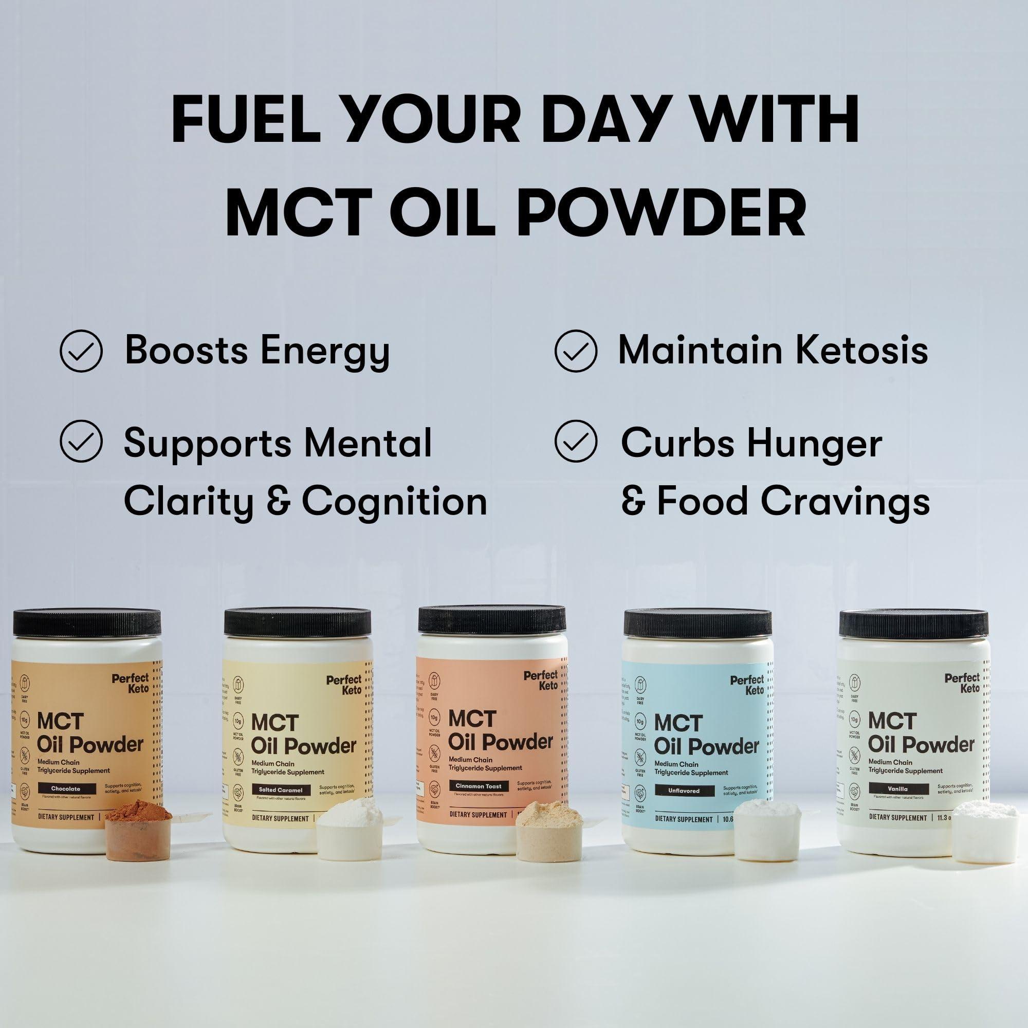 Perfect Keto Perfect Keto 7g MCT Oil Powder, Medium Chain Triglycerides Supplement, Non Dairy Coffee Creamer for Keto Diet, Ketogenic MCT Oil Mix for Coffee, Smoothie, Protein Shakes, Salted Caramel, 30 Servings