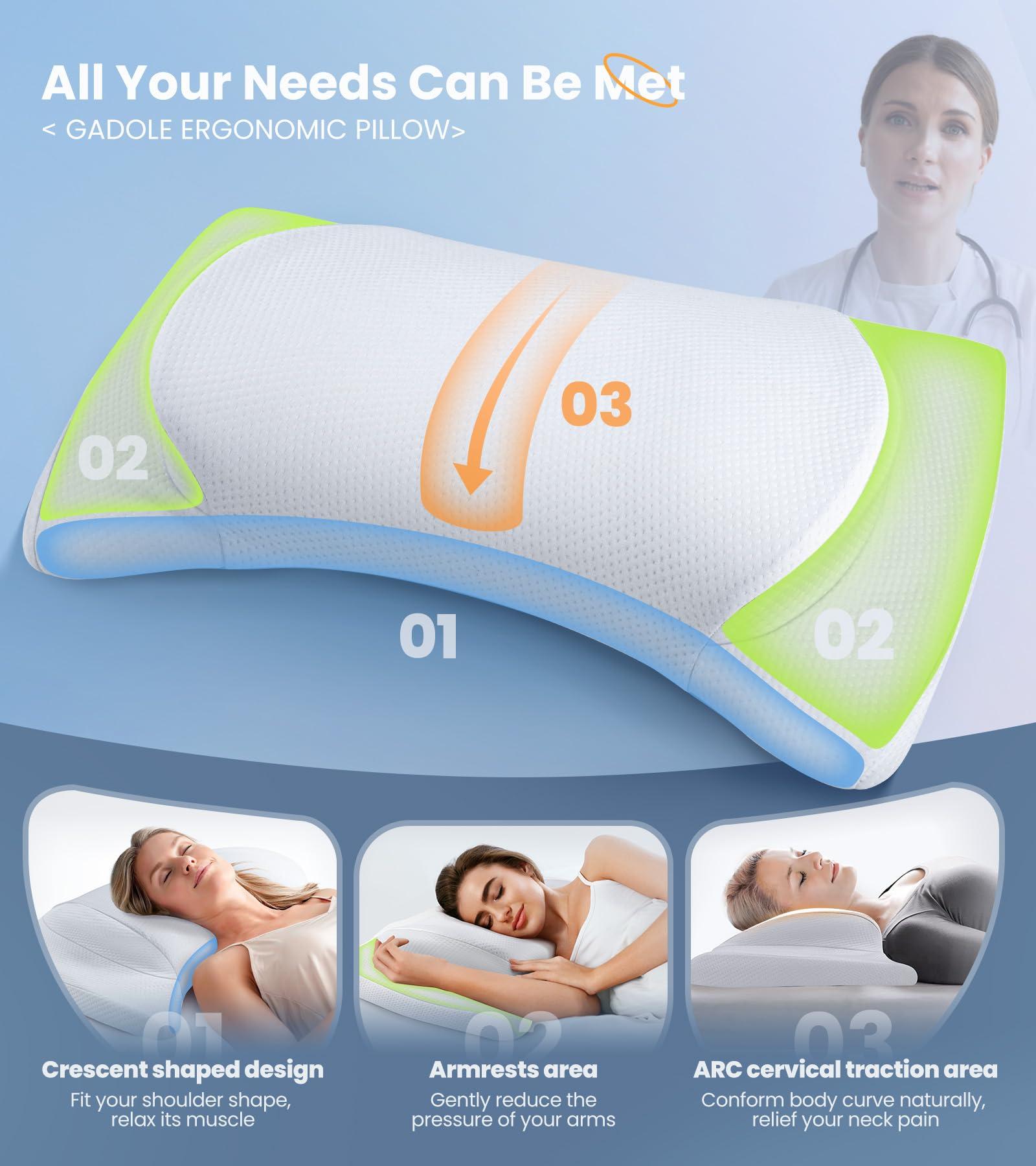 Gadole Gadole Elevate Sleeping Cervical Neck Pillow for Pain Relief, Healthy Spine Restore Memory Foam Pillows Fit Shoulder Perfectly, Adjustable Ergonomic Pillow, Bed Pillow for Side Back Stomach Sleeper