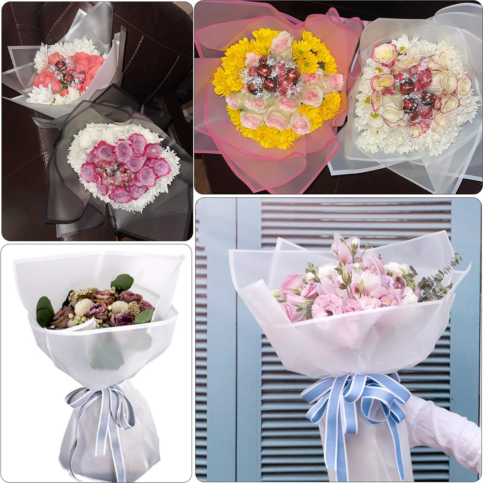 VOWOVOSDAY VOWOVOSDAY 20 Pcs Flower Wrapping Paper,Flower Bouquet Wrapping Paper-Floral Wrapping Paper Waterproof Flowers Bouquet Packing Material with Ribbon Florist Bouquet Supplies DIY Craft Gift Packing