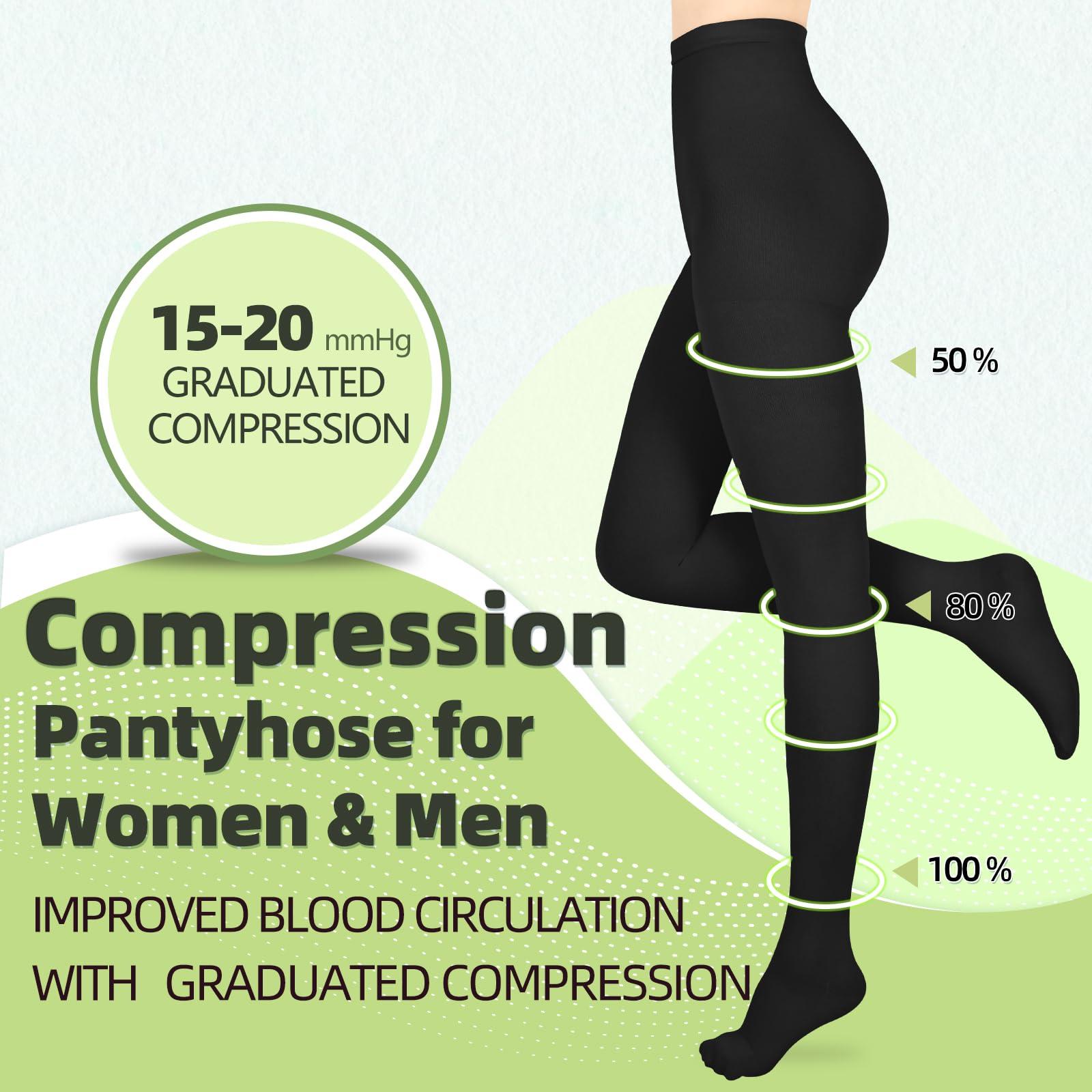 Wegitcs Compression Pantyhose for Women & Men 2 Pairs Closed Toe 15-20mmHg Medical Graduated Compression Stockings Waist High Support Tights Opaque Leggings for Varicose Veins Edema Flight,Black XL