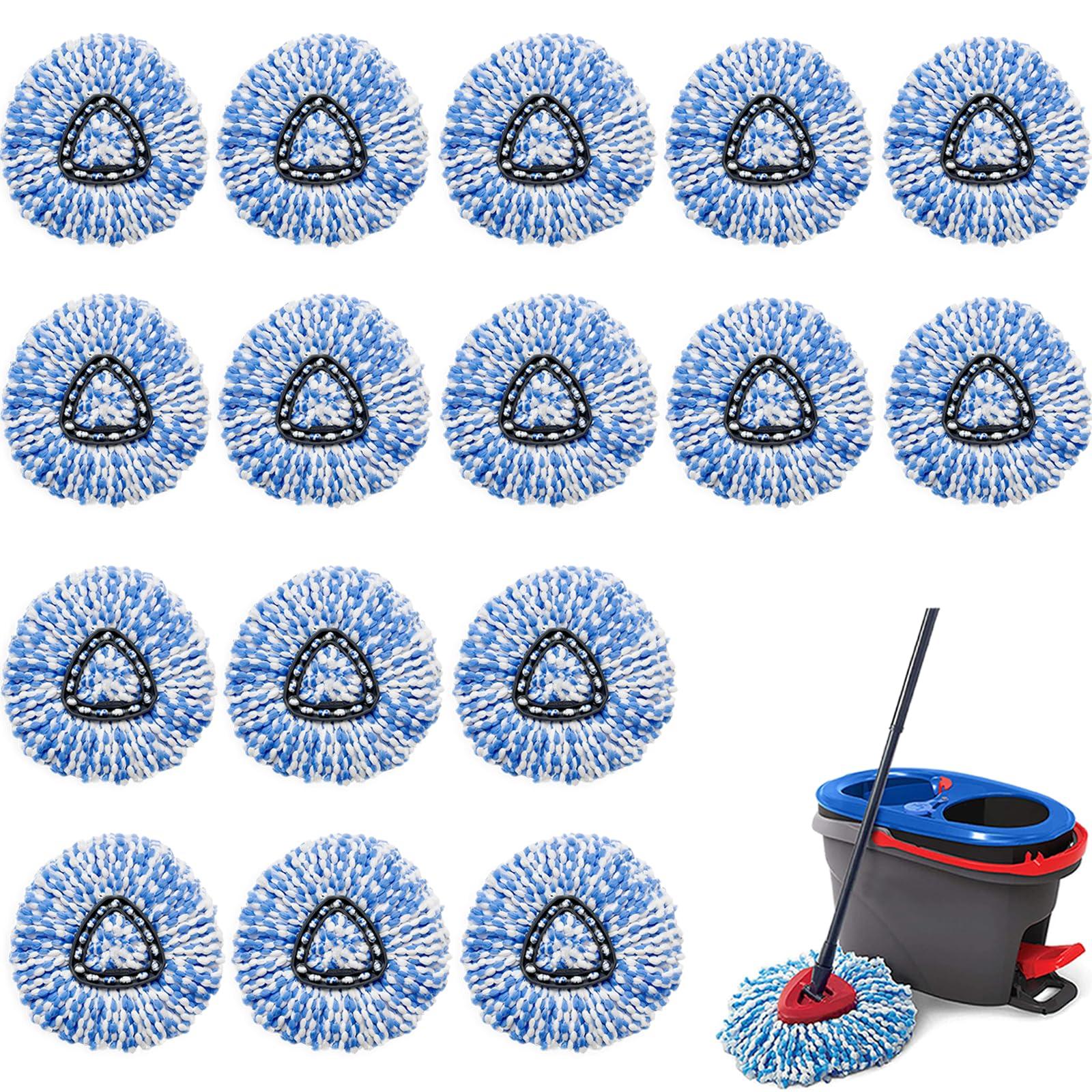 HANDRERLEE 16Pcs Spin Mop Replacement Heads, 360 Easy Wring Spin Mop 100% Microfiber Refill, Easy Cleaning Spin Mop Heads, 2 Tank System Replace Head for Easy House Cleaning Floor Mopping,Blue&White
