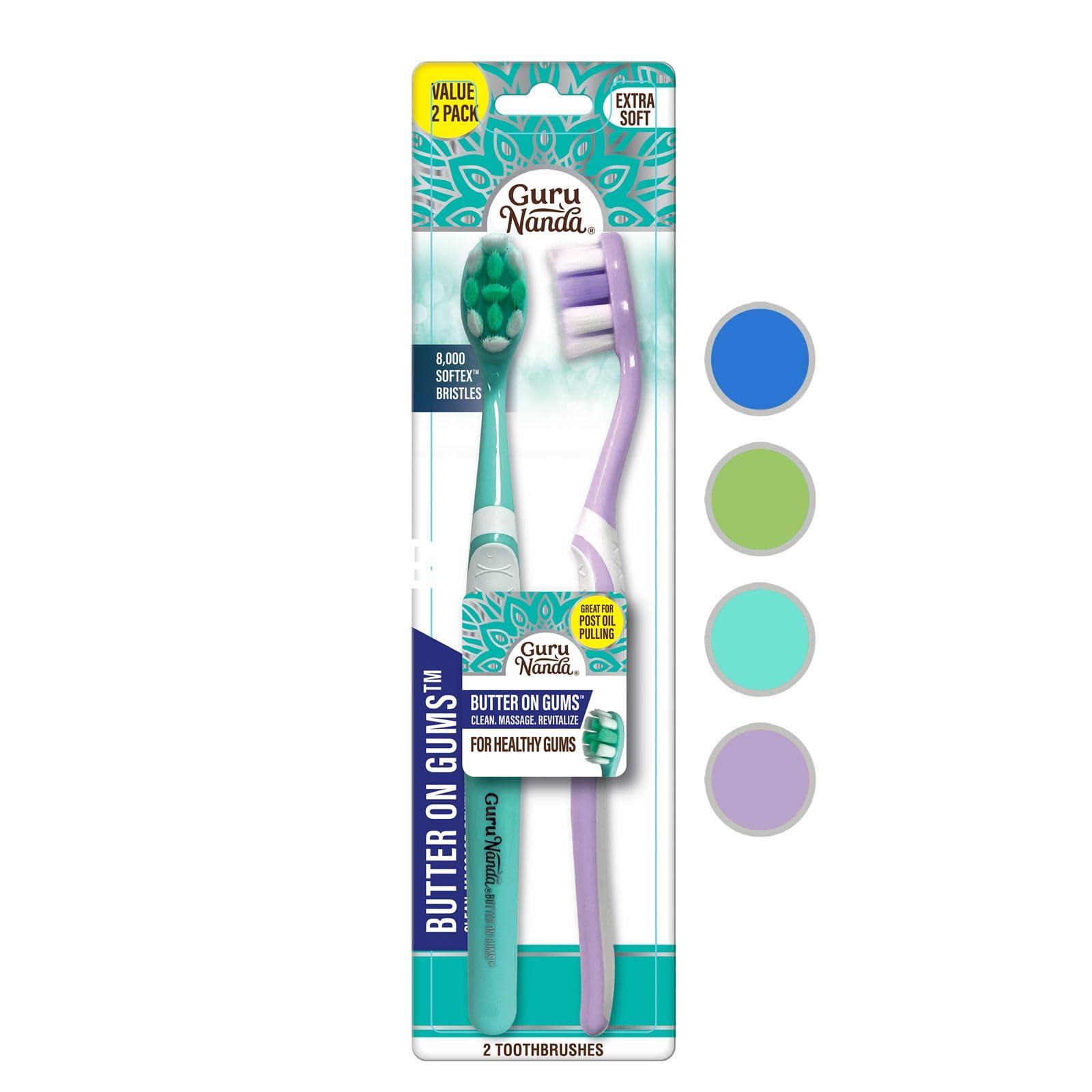 GuruNanda GuruNanda Butter On Gums Toothbrush Bundle with 8000+ Softex Bristles, 6 Count & Extra Soft Bristles, 2 Count