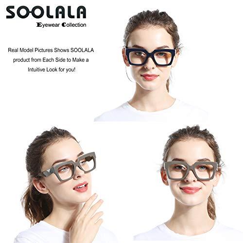 SOOLALA SOOLALA Anti-Blue Blocker Light Square Reading Glasses w/Leopard Arms, BlueGray +2.0