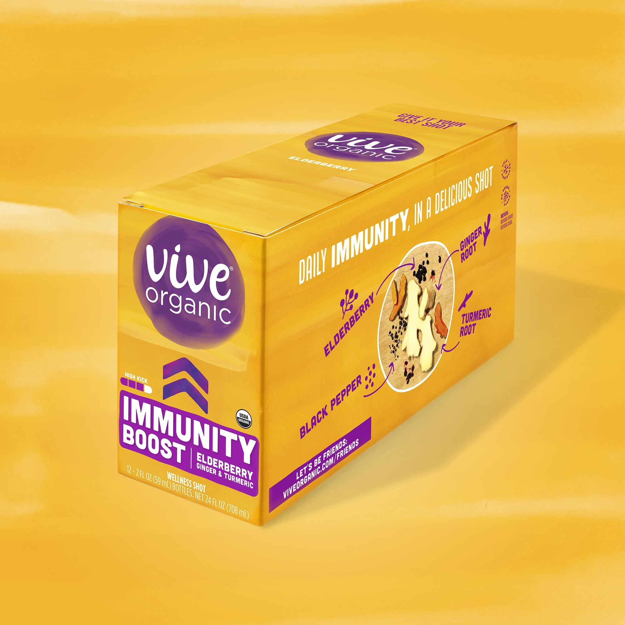 Vive Organic Vive Organic Immune Support Elderberry Shot, Cold-Pressed Turmeric & Ginger, Gluten Free, Vegan, Immunity Boost Elderberry, 2 Fl Oz (Pack of 12)