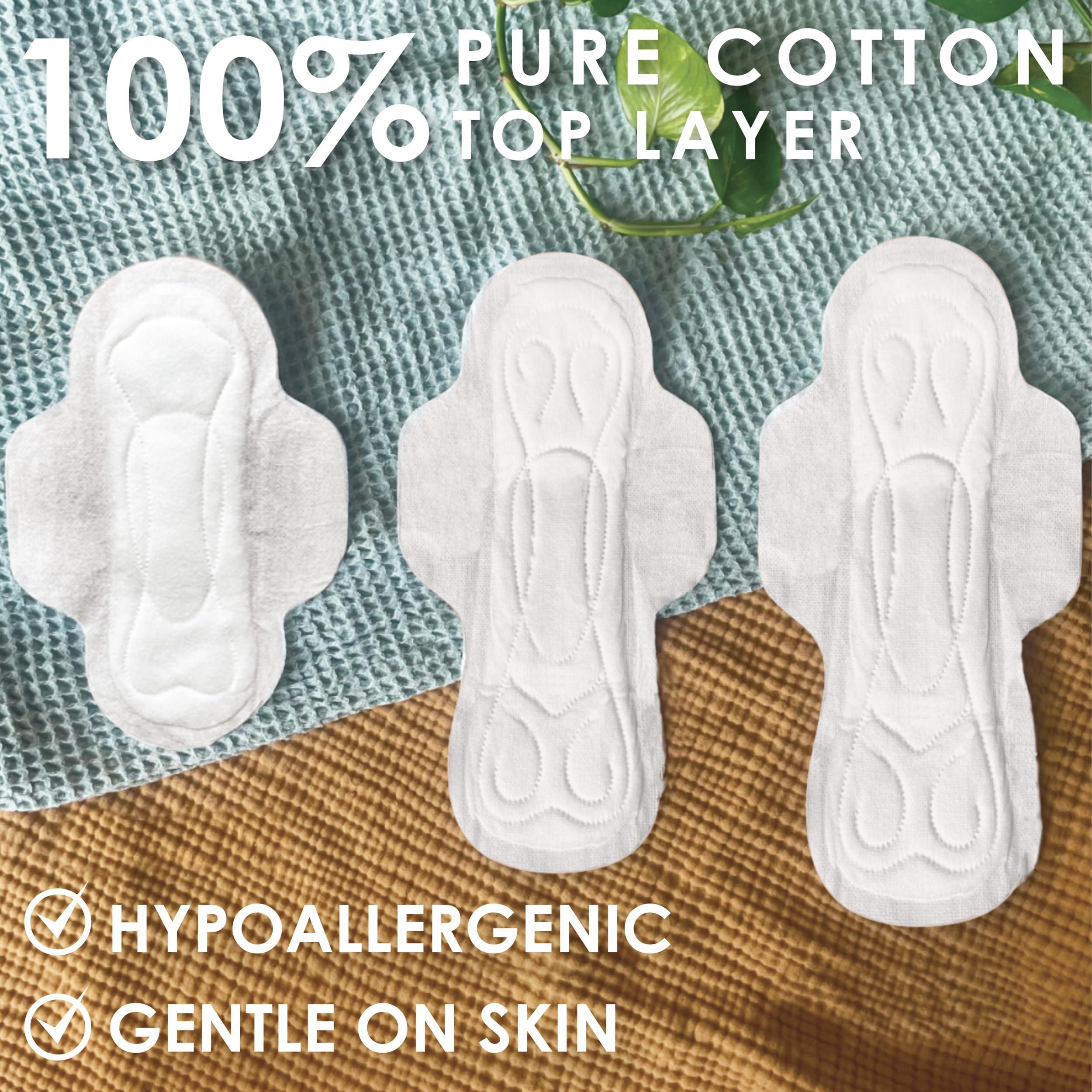 L. L. Ultra Thin Pads for Women, Super Absorbency, 100% Pure Cotton Top Layer, Unscented Pads with Wings, 56 Count Total