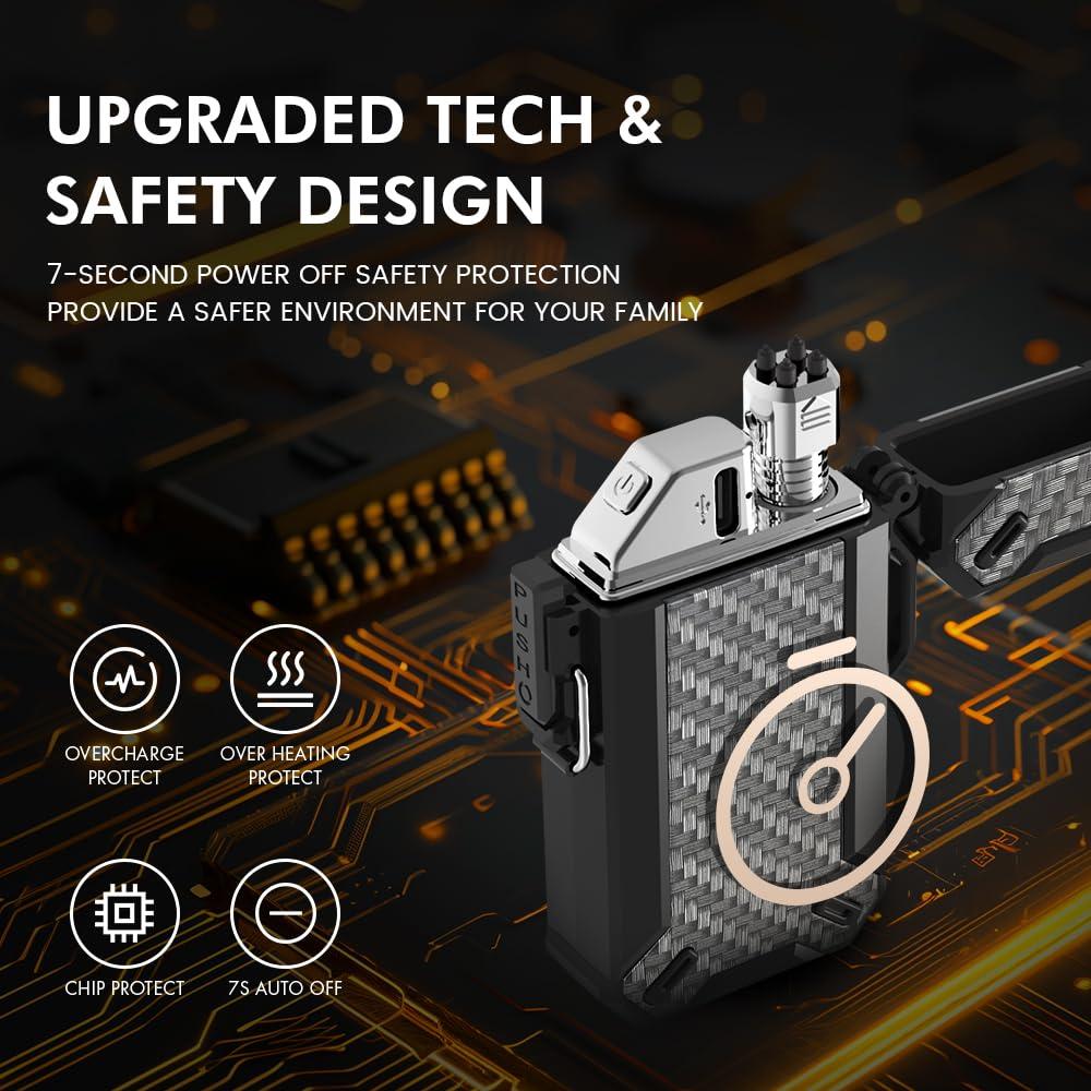 TIKETT Dual Arc Waterproof Windproof Camp Lighter with Retractable Flexible Long Neck,USB Rechargeable Lighter for CandleGrill,and Outdoor