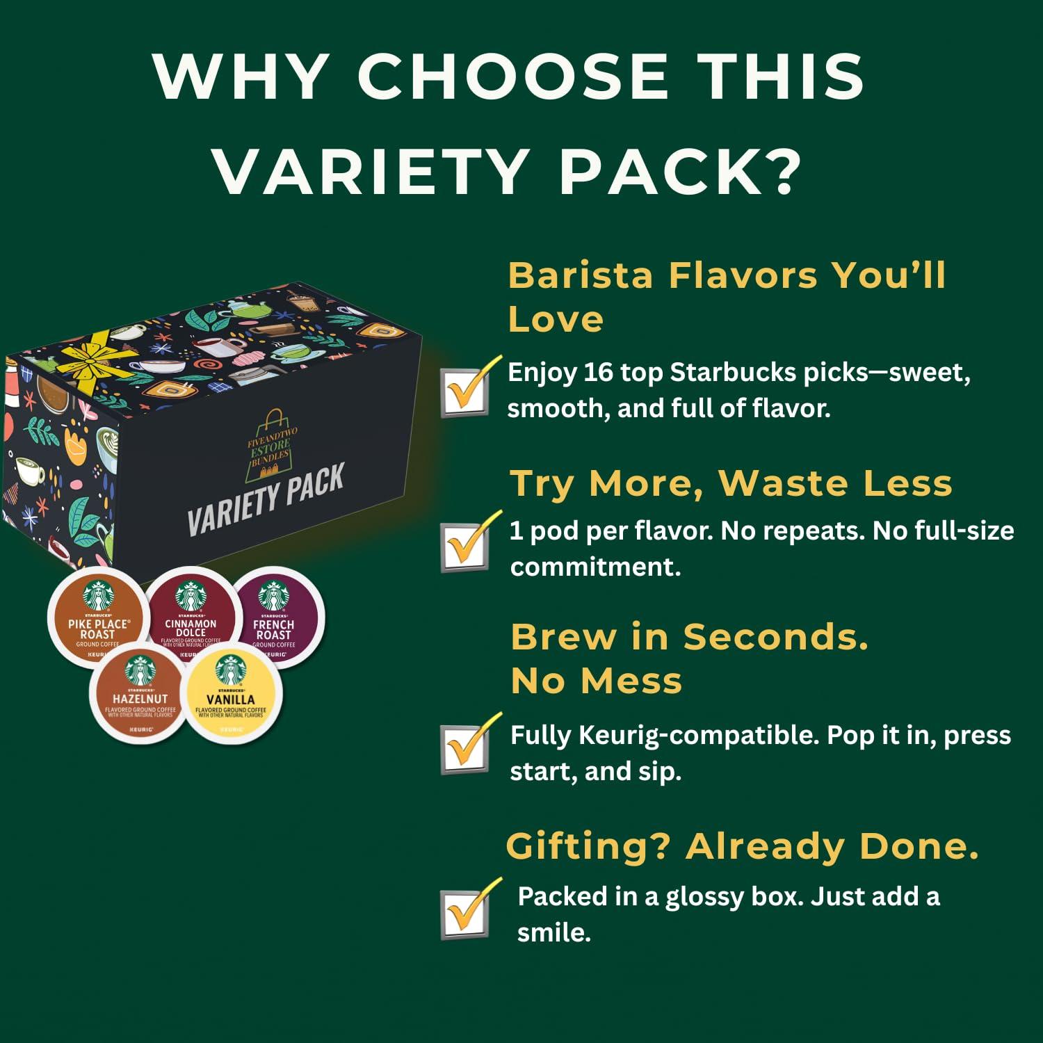 FIVEANDTWOESTORE BUNDLES 16ct K-Cups Variety Pack | Includes Medium & Dark Roast, Flavored Coffee Pods& Mocha K Cups| Wide Variety Coffee Pods for Keurig,Excellent Gift for Starbucks Coffee Lovers
