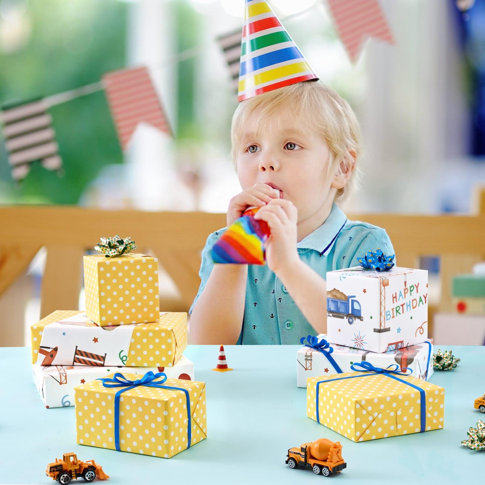 WERNNSAI WERNNSAI Construction Wrapping Paper - 1 Roll 17 x 33 ft Reversible Truck Wrapping Paper Roll Ink Jumbo Roll Birthday Wrapping Paper Roll Kids Boys Construction Party Favor Gift Wrap Polka Dot Design