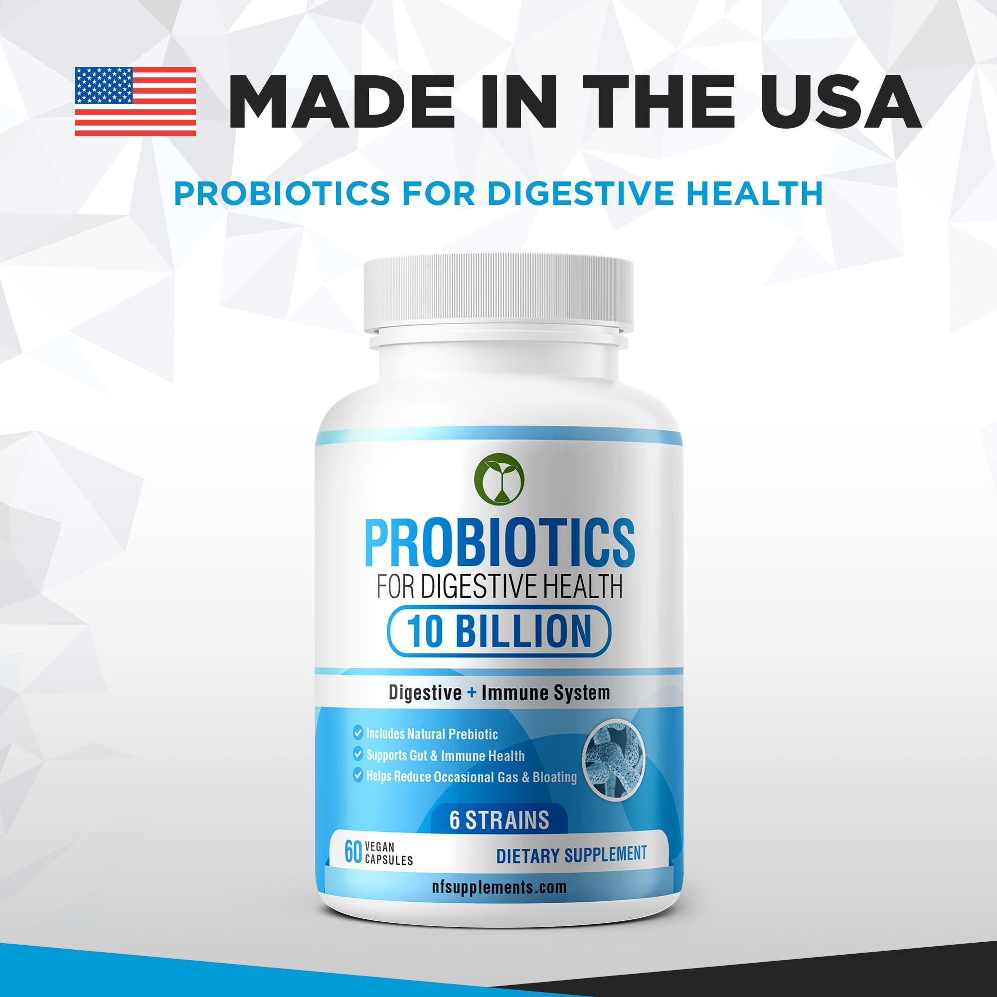 Natural Foundation Supplements Probiotics for Digestive Health 60 Capsules | 10 Billion CFU Scientifically Formulated Multi Strain Probiotic Blend | Organic Supplements with Prebiotics for Men & Women (10 Billion Probiotics)