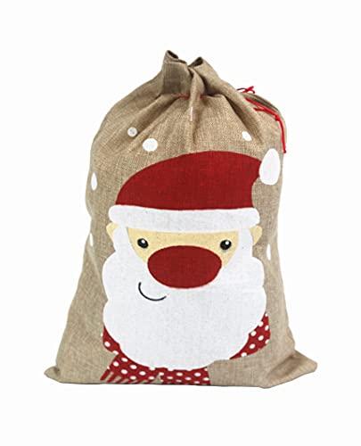 Hooin Christmas Sacks (13.8‘’ x 19.7‘’ Medium Size) – Pack of 4 Drawstring Goody Gift Bags for Christmas Treats 4 Designs Santa Snowman Reindeer Penguin