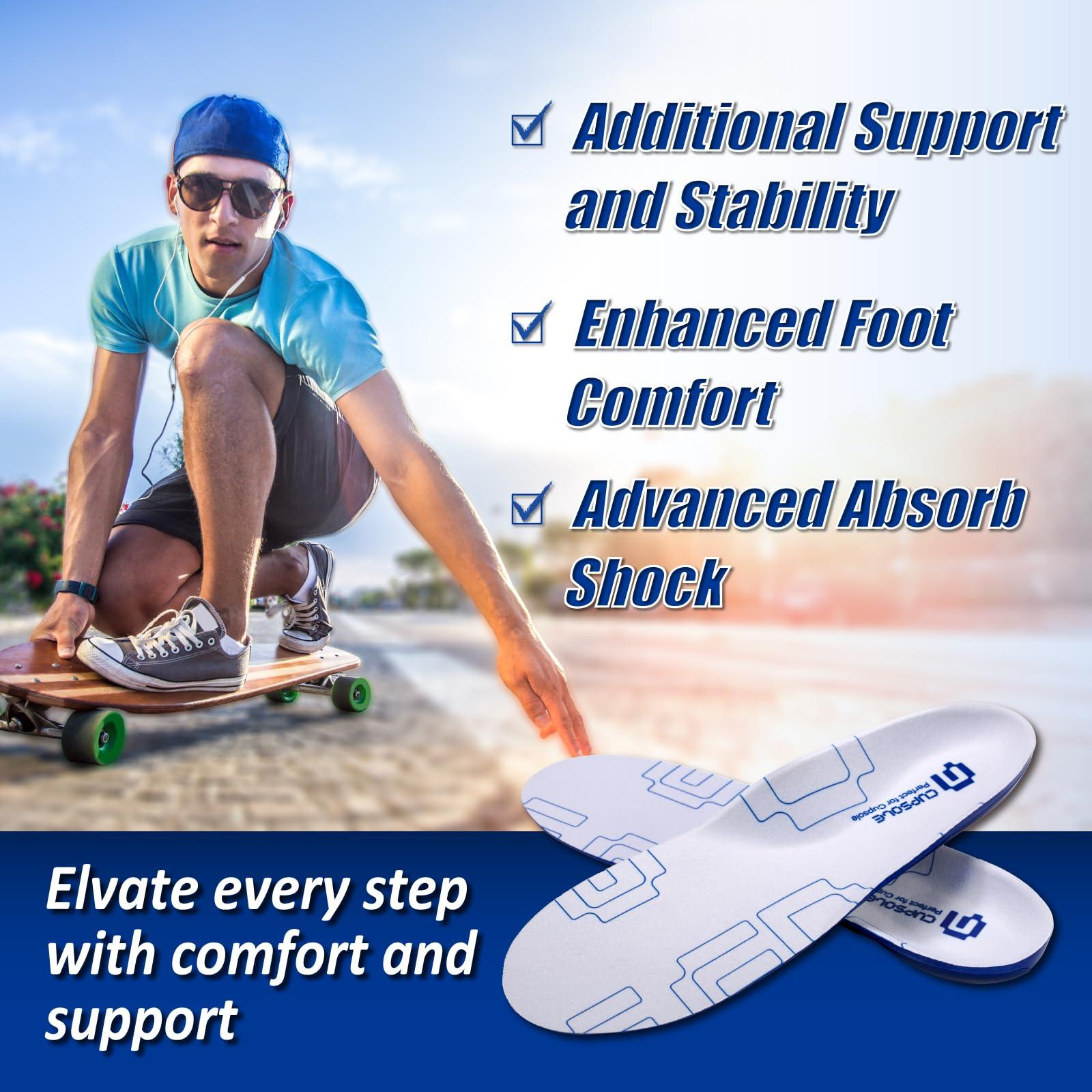 GED Skateboarding Shoe Insoles for Women, GED Sports Inserts for Skate Sneakers and Athletic Activity, Orthotic Insoles for Stability, Cushioning, Shock Absorbing, Arch Support, Protection US 6-6.5