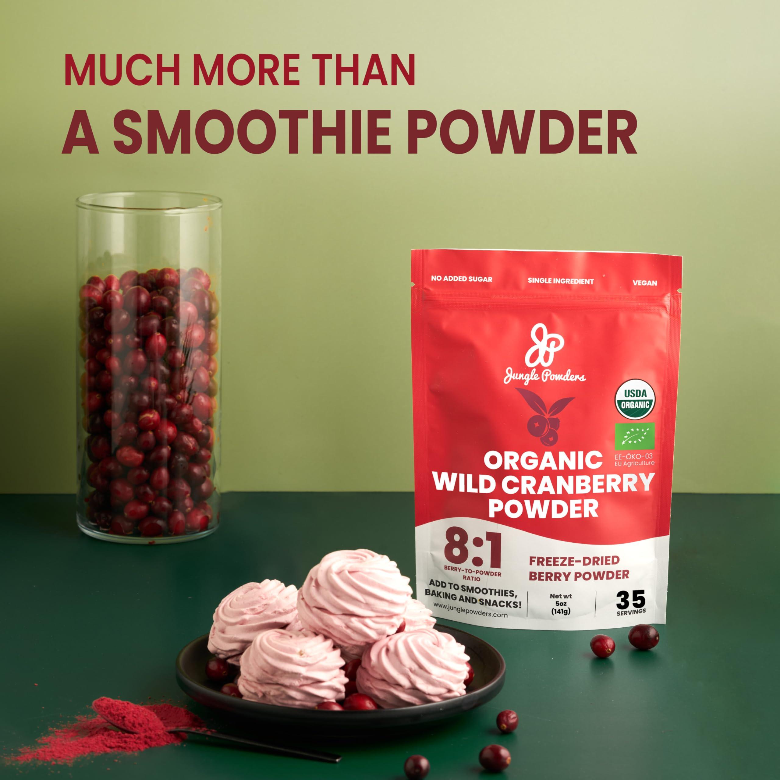 Jungle Powders Jungle Powders Freeze-Dried Strawberry & Organic Wild Cranberry Powders Combo - 3.5oz Strawberry Powder & 5oz Wild Cranberry Powder for Baking, Smoothies, Flavoring - Additive-Free Superfood Extracts