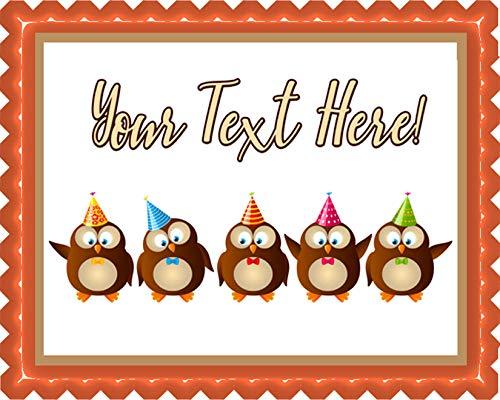 Edible Prints On Cake Cute Birthday Owls - Edible Cake Topper - 10" x 16" (1/2 sheet) rectangular