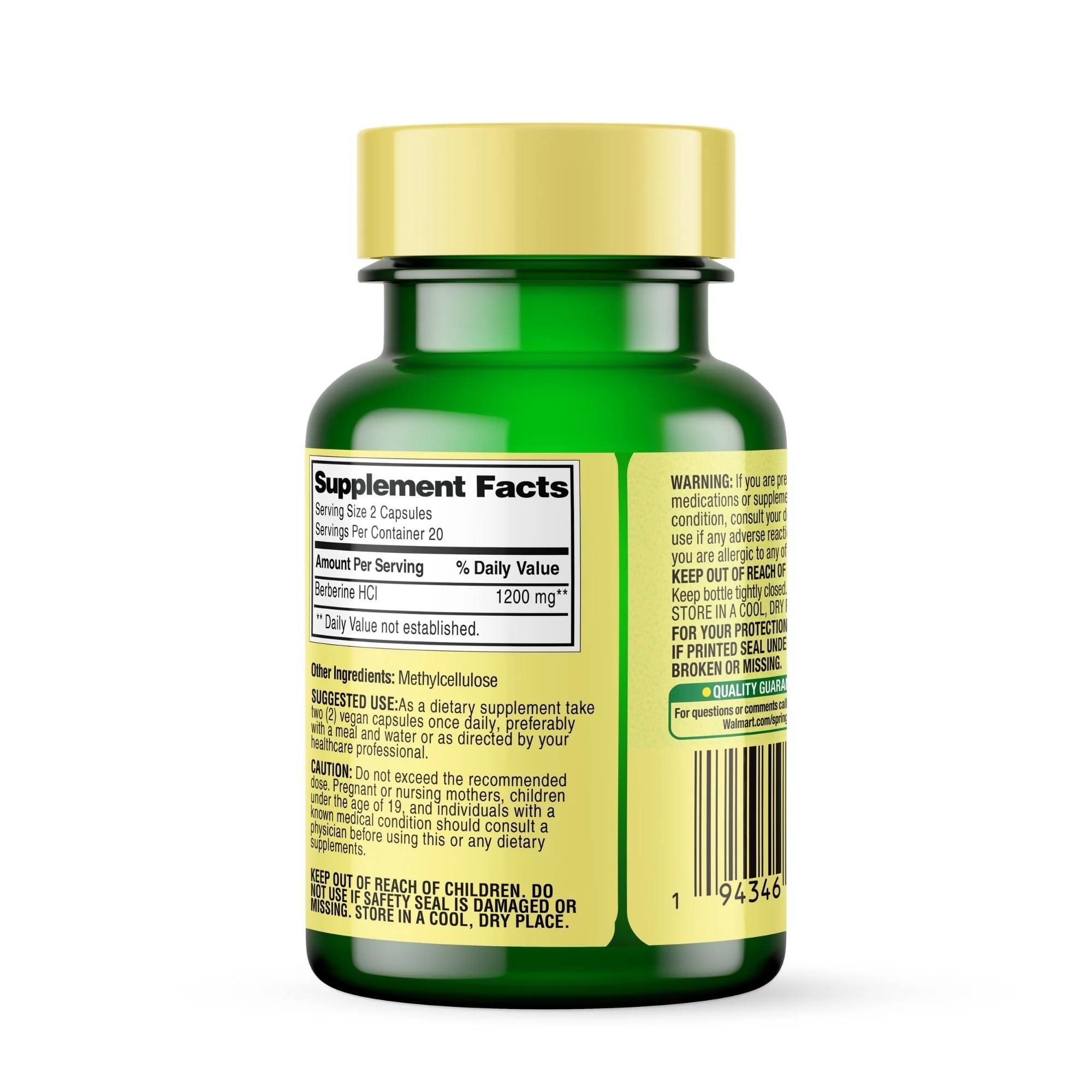Generic Spring Valley Berberine Dietary Supplement - Metabolism Support - 1200mg Capsules, 40ct