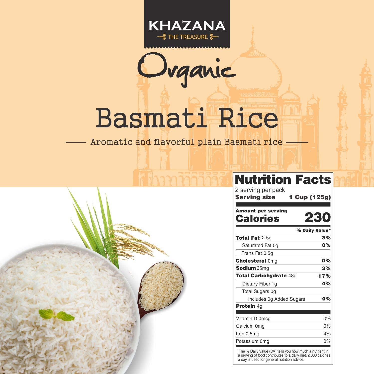 Khazana Khazana Organic Basmati Rice - Ready to Heat (1-Pack, 8.8oz) - Authentic, Aromatic & Flavorful Indian Grain - Non-GMO, Vegan, Gluten-Free, Kosher - Microwaveable Instant Rice in 90 Seconds