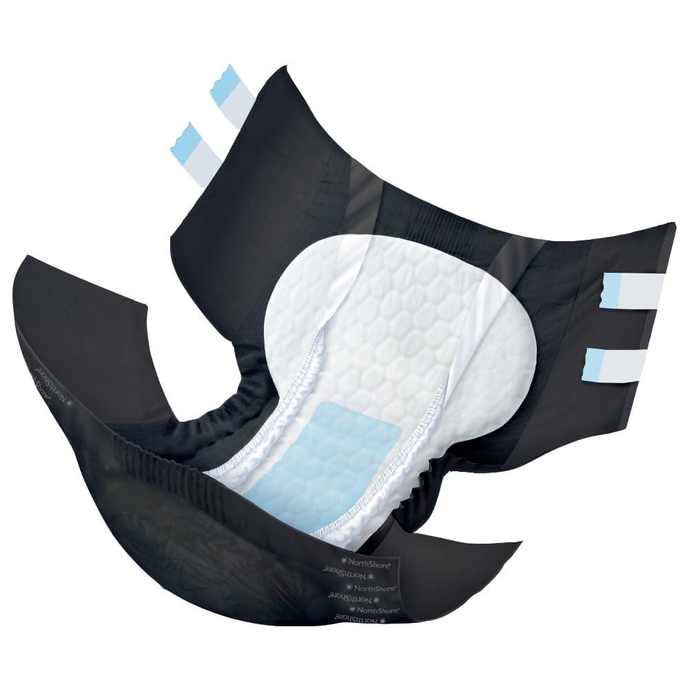 NorthShore NorthShore MegaMax Adult Overnight Diapers, 12-Hour Tab-Style, Large, 4 Count Trial, Black, 42-54 inches, Unisex Incontinence Underwear